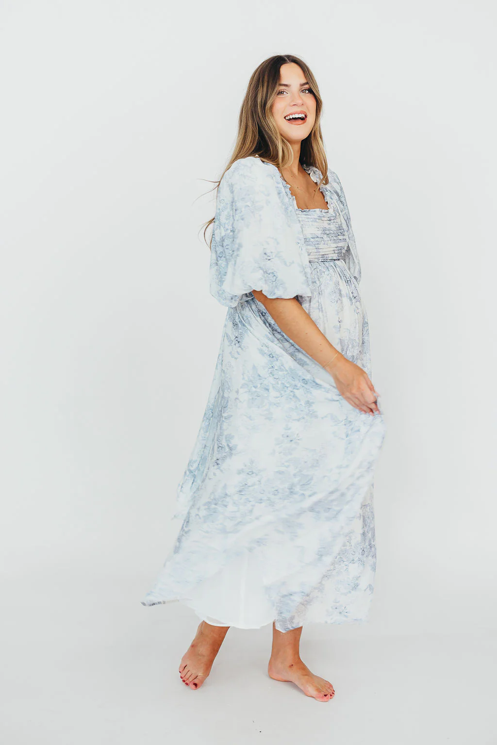 Melody Maxi Dress with Pleats and Bow Detail in Blue Floral - Bump Friendly & Inclusive Sizing (S-3XL) - Image 66