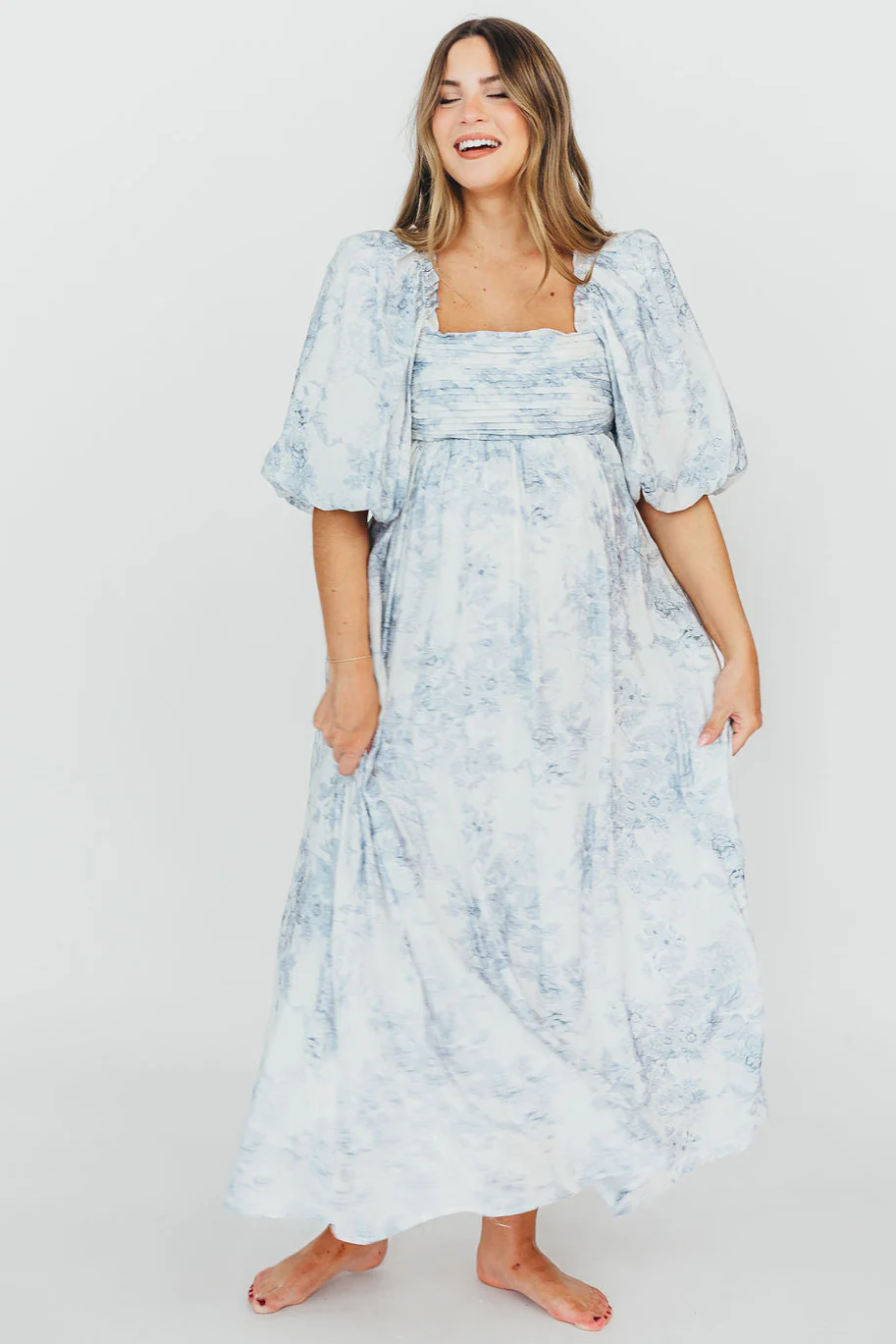 Melody Maxi Dress with Pleats and Bow Detail in Blue Floral - Bump Friendly & Inclusive Sizing (S-3XL) - Image 67