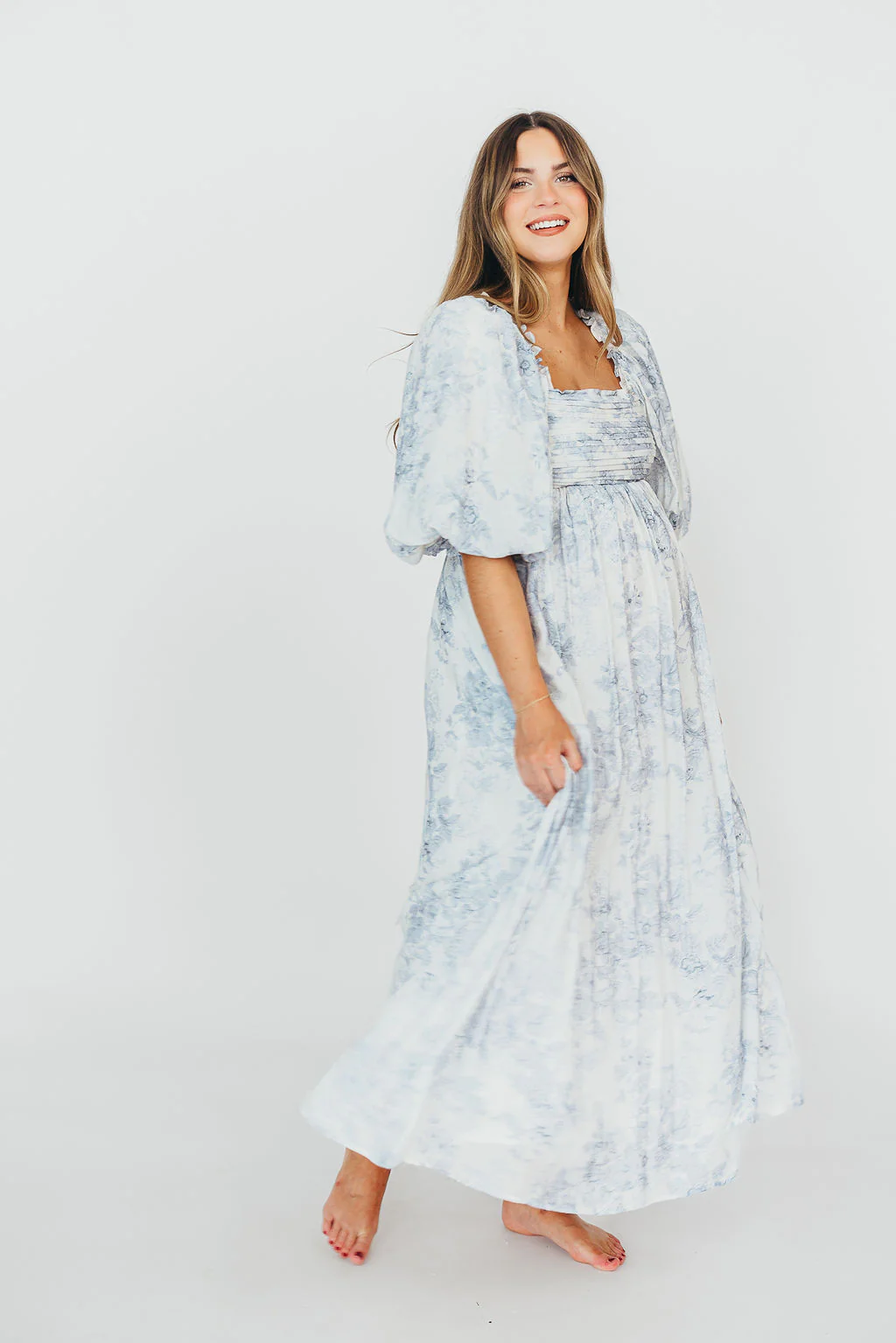 Melody Maxi Dress with Pleats and Bow Detail in Blue Floral - Bump Friendly & Inclusive Sizing (S-3XL) - Image 68