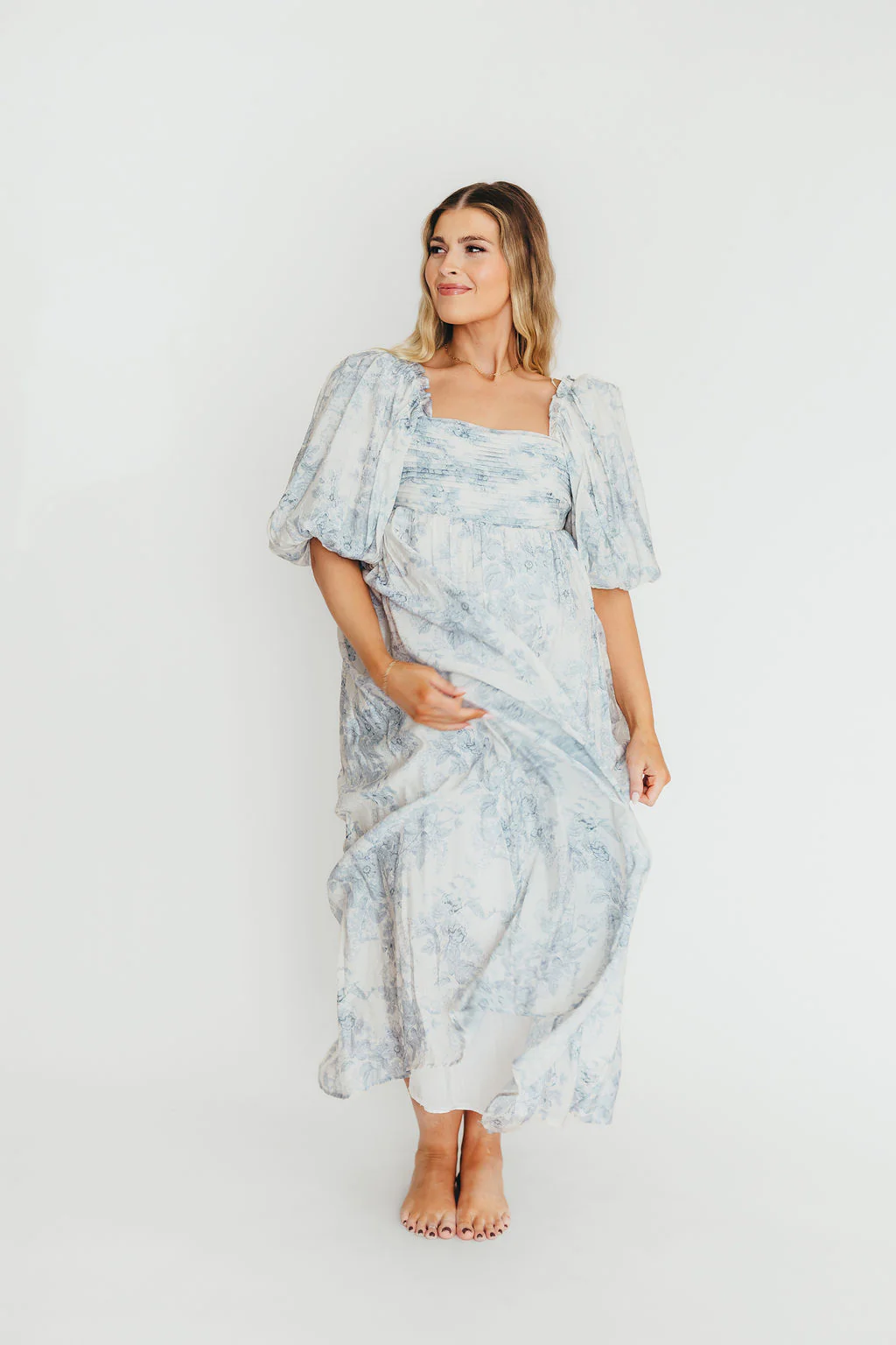 Melody Maxi Dress with Pleats and Bow Detail in Blue Floral - Bump Friendly & Inclusive Sizing (S-3XL) - Image 72