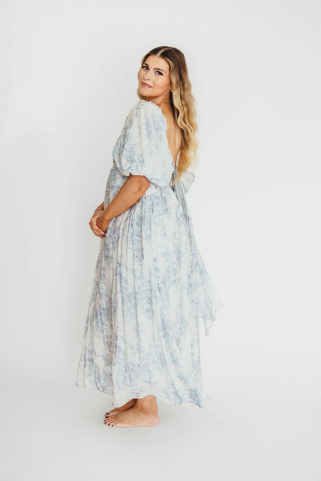 Melody Maxi Dress with Pleats and Bow Detail in Blue Floral - Bump Friendly & Inclusive Sizing (S-3XL) - Image 73