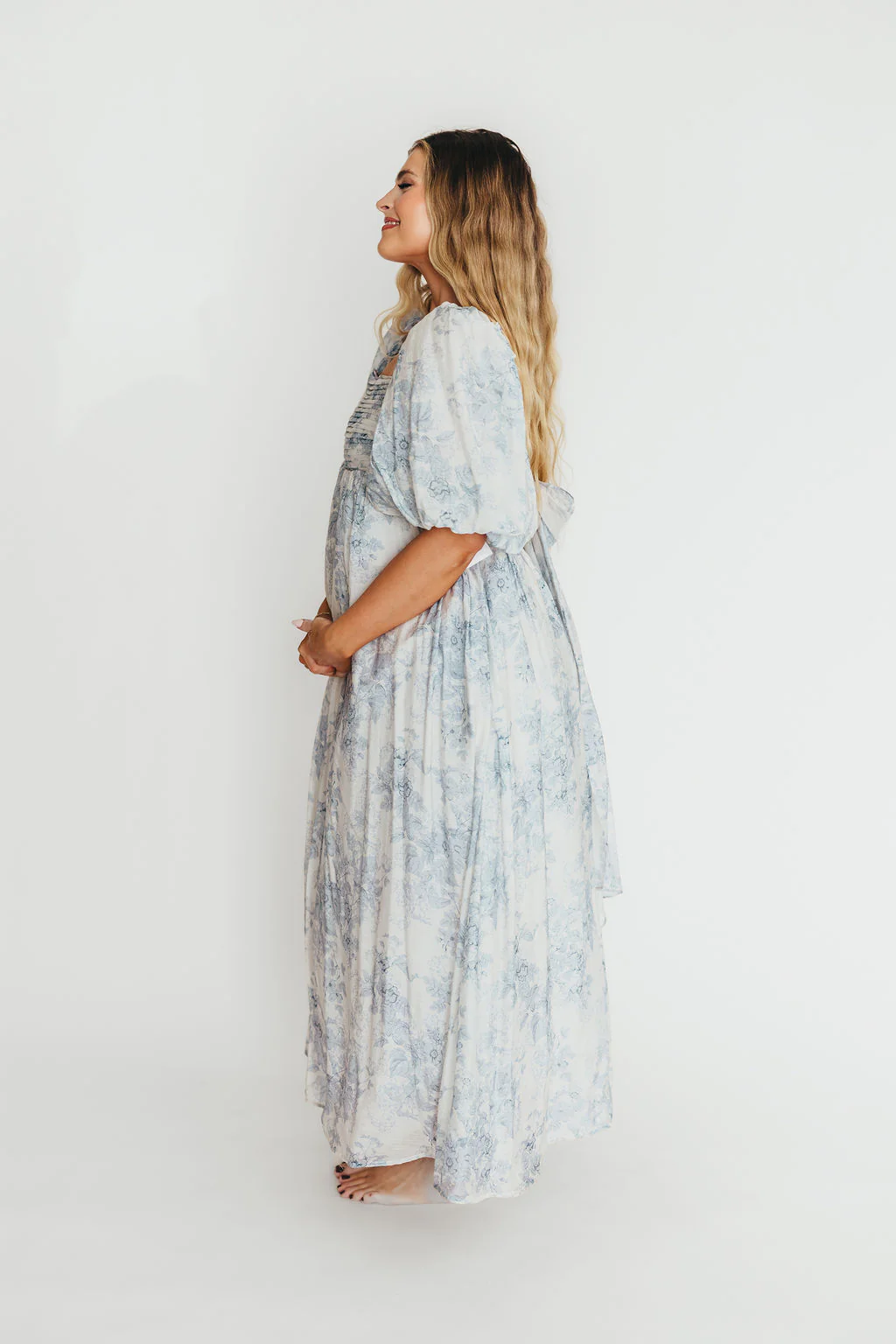 Melody Maxi Dress with Pleats and Bow Detail in Blue Floral - Bump Friendly & Inclusive Sizing (S-3XL) - Image 74