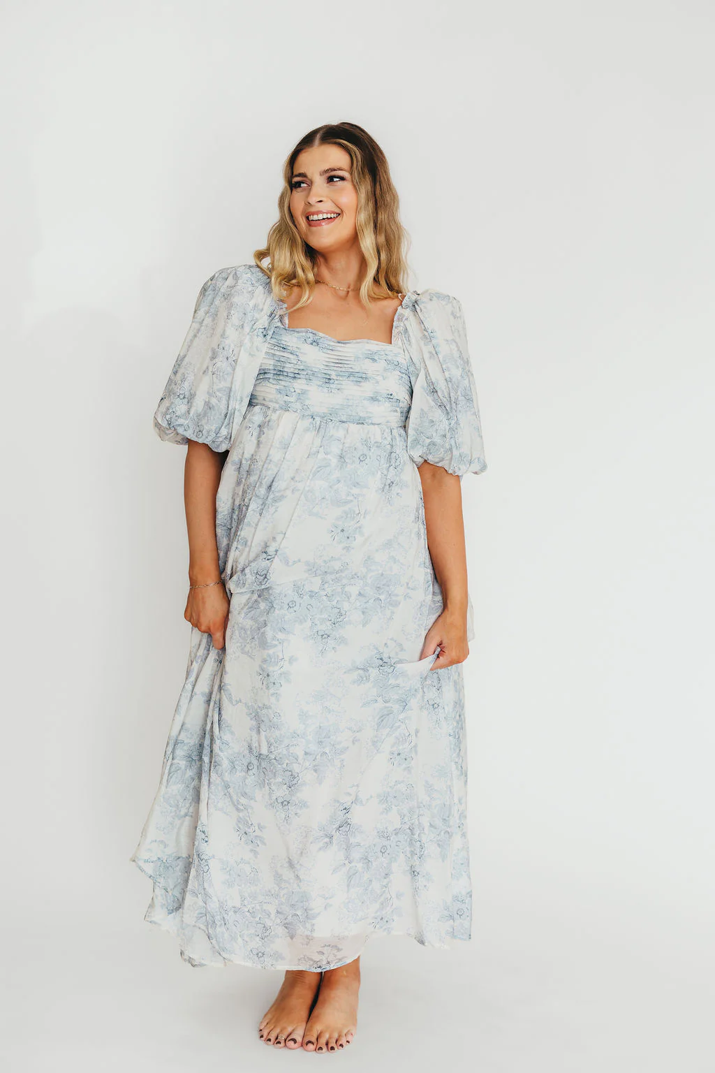 Melody Maxi Dress with Pleats and Bow Detail in Blue Floral - Bump Friendly & Inclusive Sizing (S-3XL) - Image 76