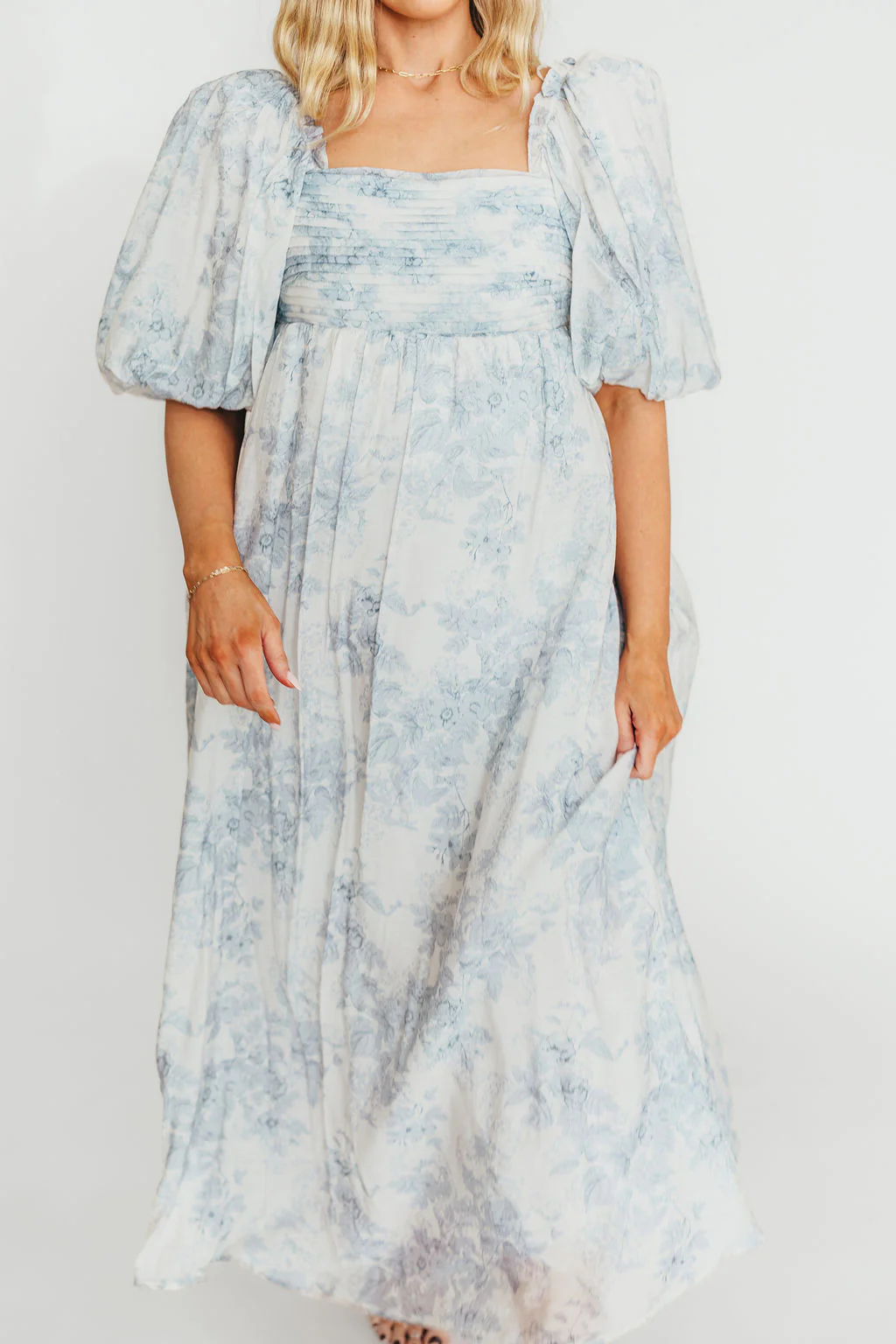 Melody Maxi Dress with Pleats and Bow Detail in Blue Floral - Bump Friendly & Inclusive Sizing (S-3XL) - Image 77