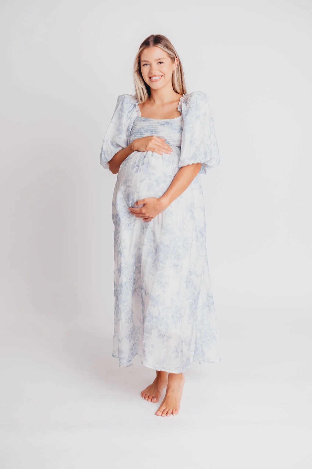 Melody Maxi Dress with Pleats and Bow Detail in Blue Floral - Bump Friendly & Inclusive Sizing (S-3XL) - Image 8