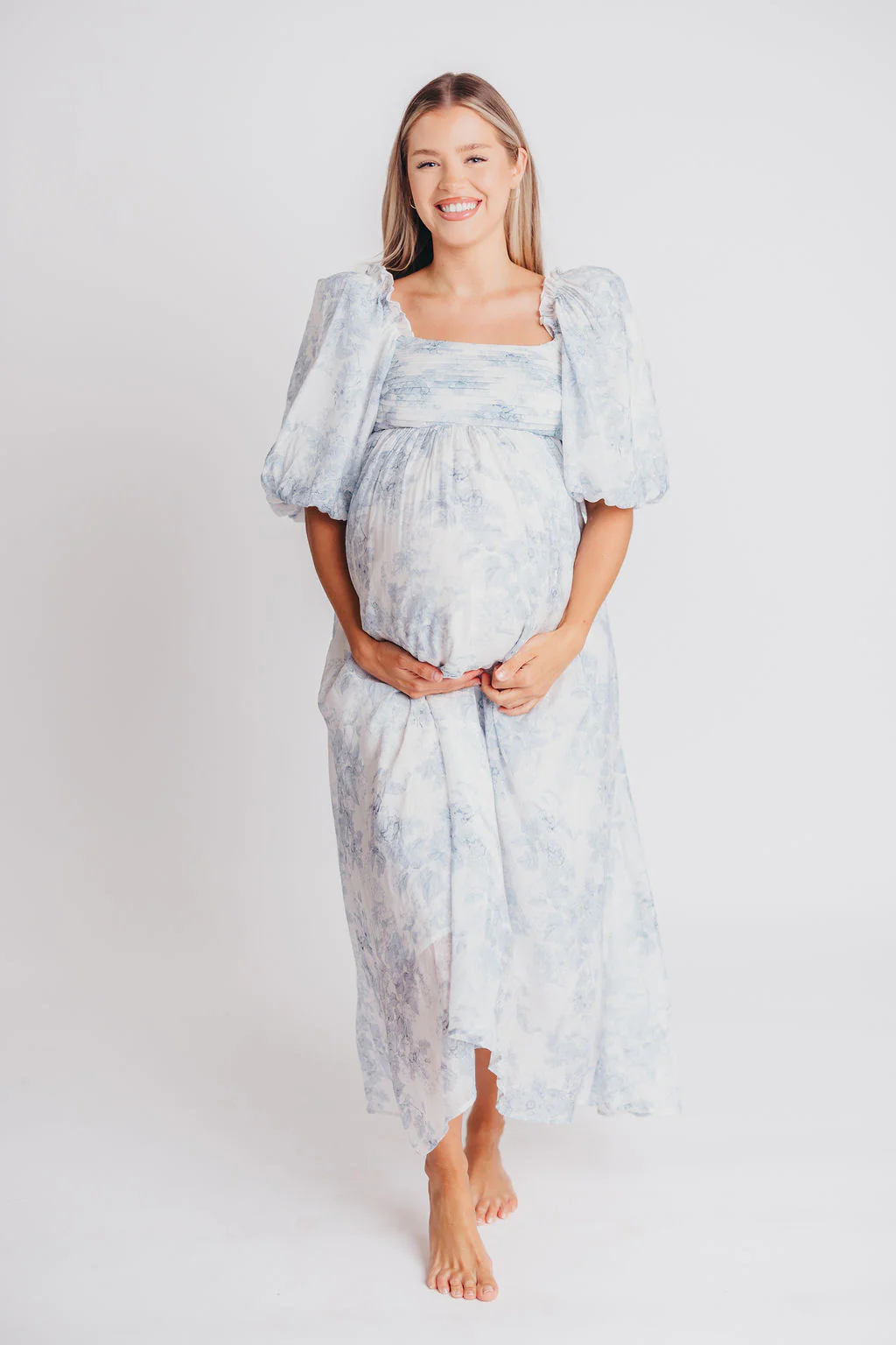 Melody Maxi Dress with Pleats and Bow Detail in Blue Floral - Bump Friendly & Inclusive Sizing (S-3XL) - Image 9