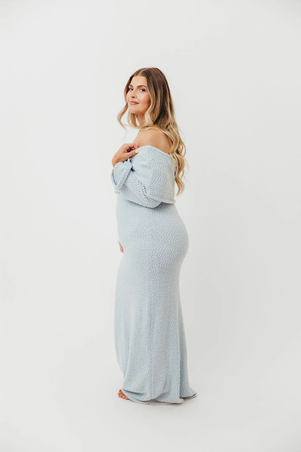 Nora Knit Maxi Dress in Dusty Blue - Bump Friendly - Image 16