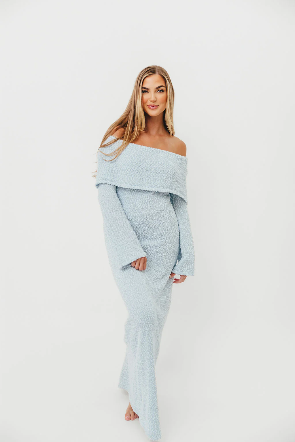 Nora Knit Maxi Dress in Dusty Blue - Bump Friendly - Image 4