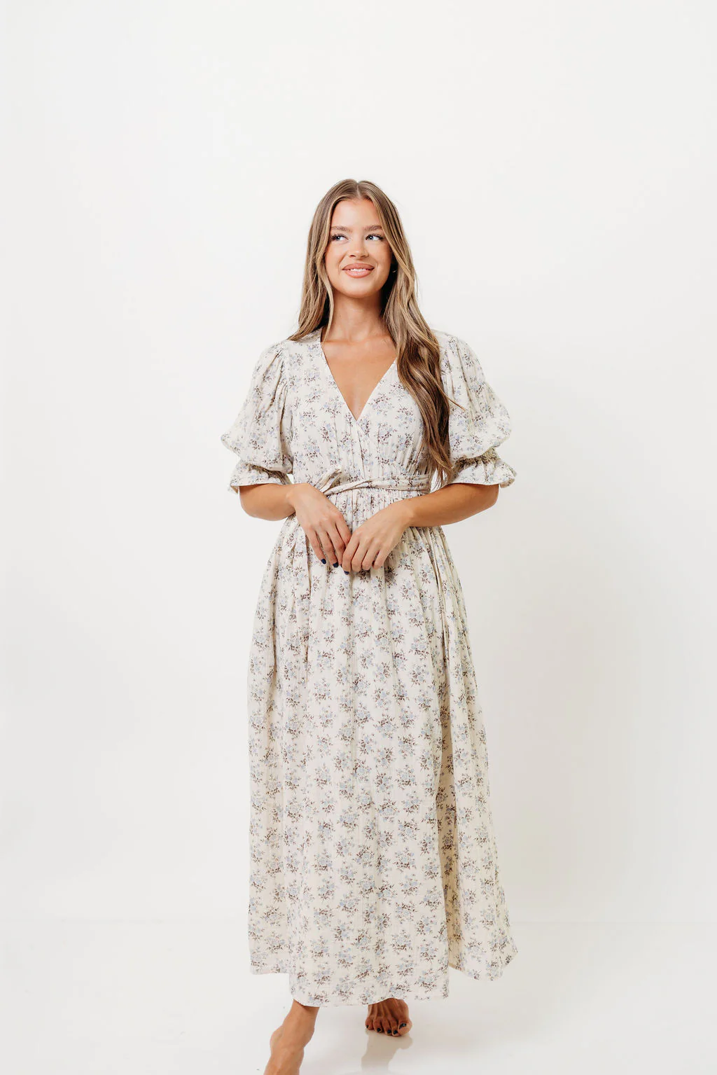 The Ari 100% Cotton Maxi Dress in Blue/Brown - Maternity and Nursing Friendly - Image 2