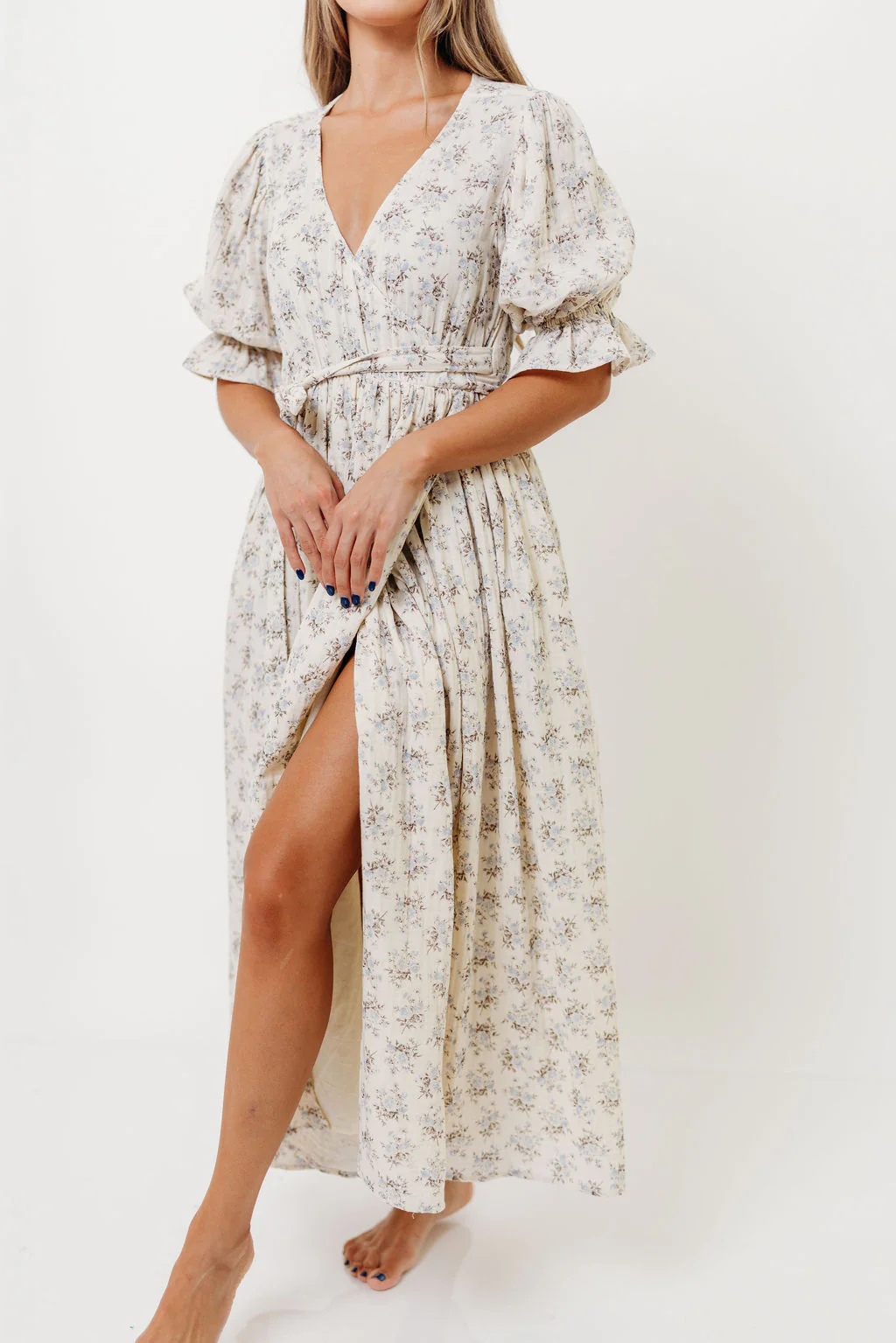 The Ari 100% Cotton Maxi Dress in Blue/Brown - Maternity and Nursing Friendly - Image 3
