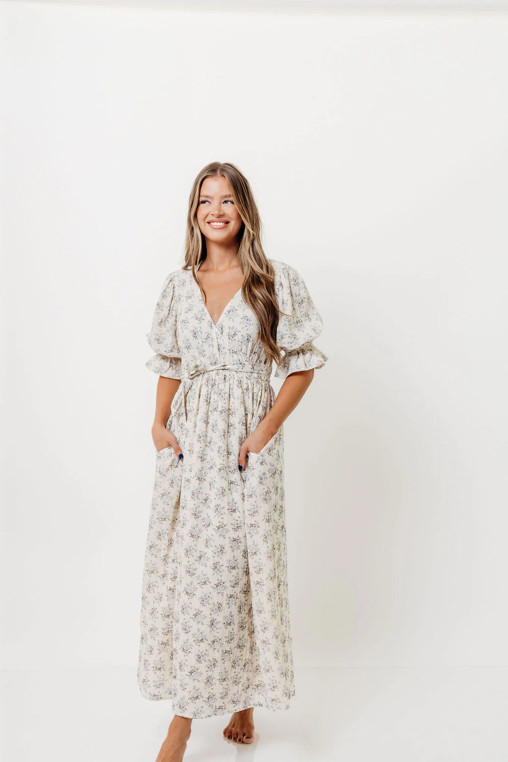 The Ari 100% Cotton Maxi Dress in Blue/Brown - Maternity and Nursing Friendly - Image 5