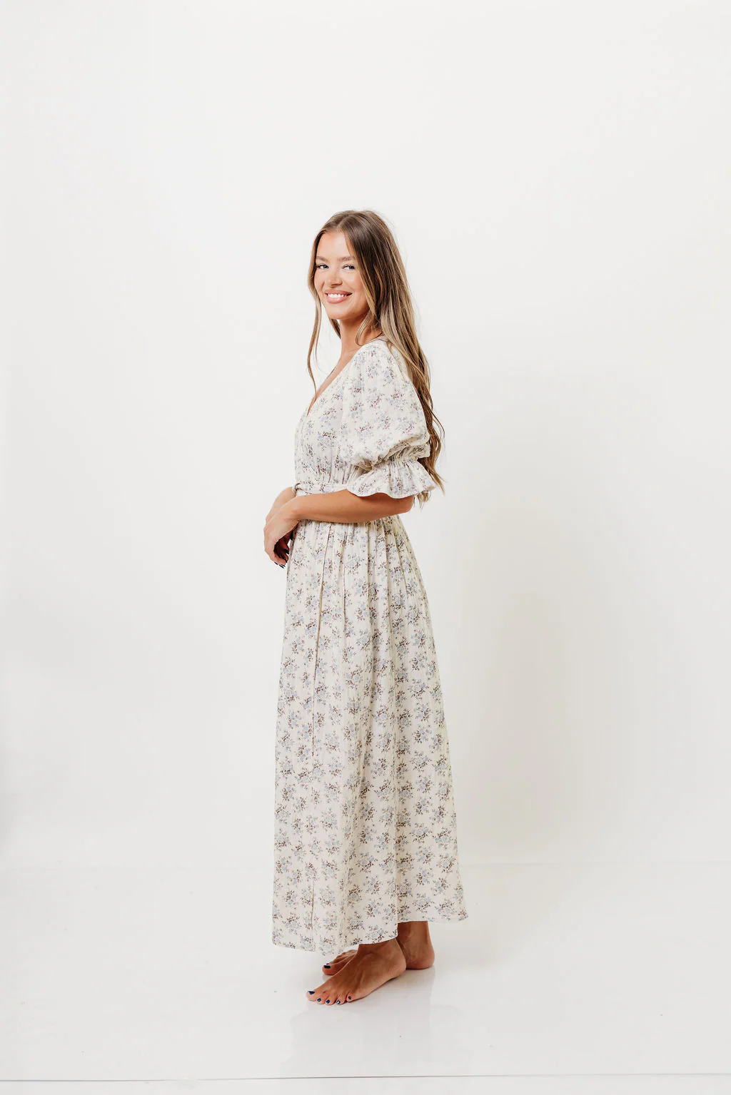 The Ari 100% Cotton Maxi Dress in Blue/Brown - Maternity and Nursing Friendly - Image 6