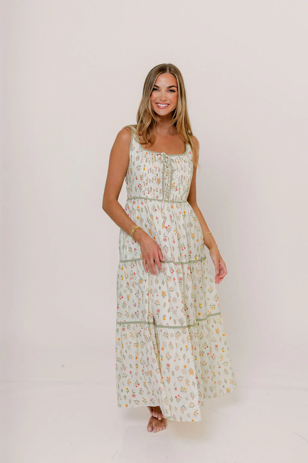 Ivy 100% Cotton Floral Lace-Up Maxi Dress in Poppy - Image 2