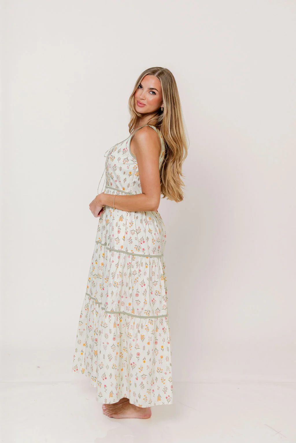 Ivy 100% Cotton Floral Lace-Up Maxi Dress in Poppy - Image 3