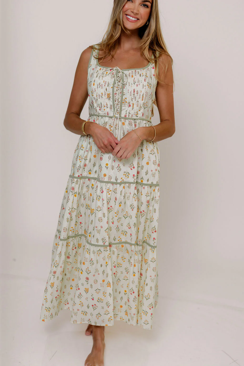 Ivy 100% Cotton Floral Lace-Up Maxi Dress in Poppy - Image 5