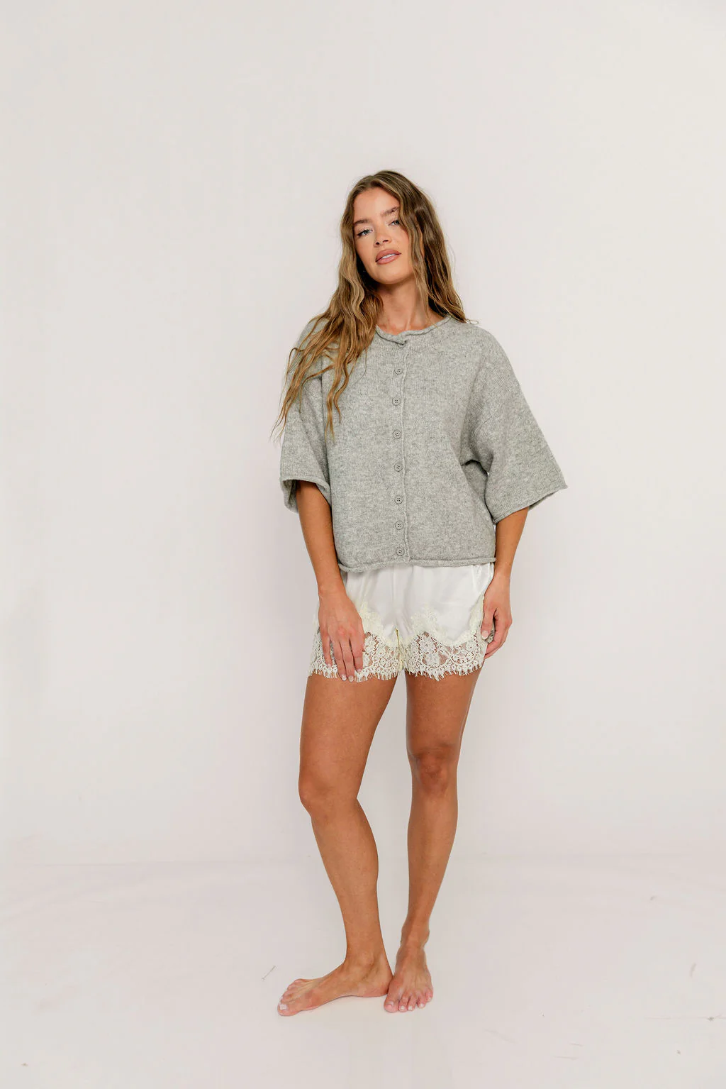 Juliette Short Sleeve Cardigan Top in Heather Grey - Image 5