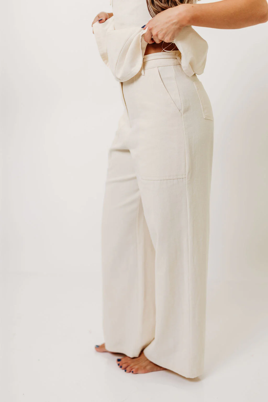 Knightley 100% Cotton Twill Utility Pants in Cream - Image 3