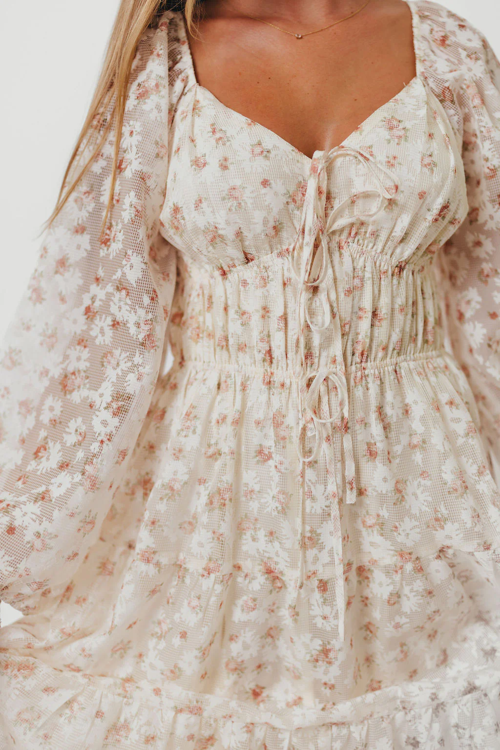 Macklynn V-Neck Long Sleeve Tier Maxi Dress in Cream/Orange Floral - Image 11
