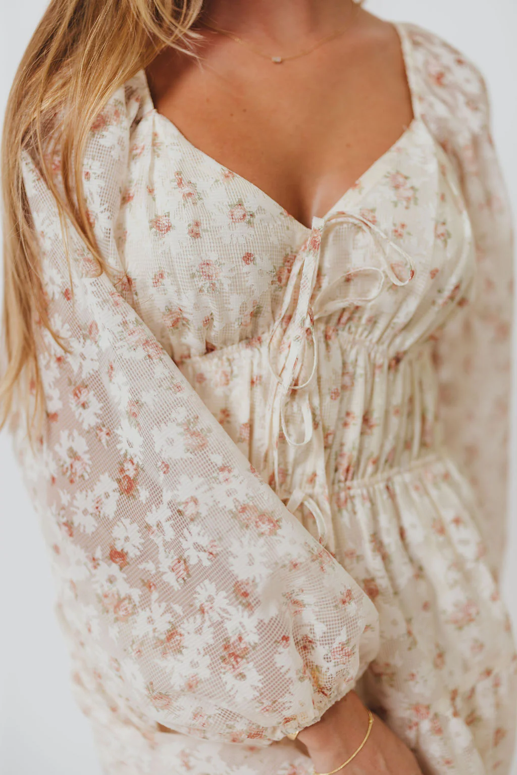 Macklynn V-Neck Long Sleeve Tier Maxi Dress in Cream/Orange Floral - Image 12