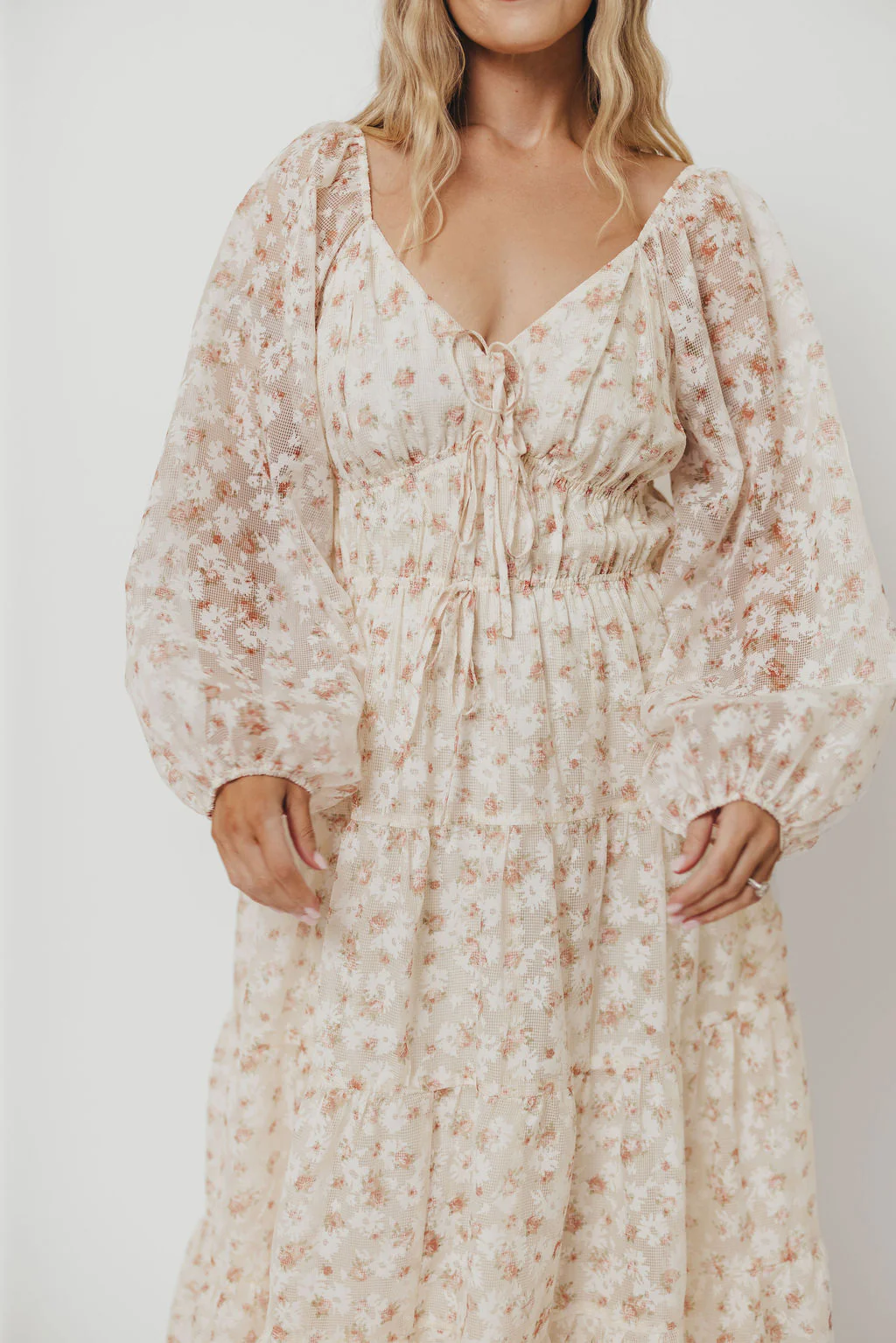 Macklynn V-Neck Long Sleeve Tier Maxi Dress in Cream/Orange Floral - Image 18
