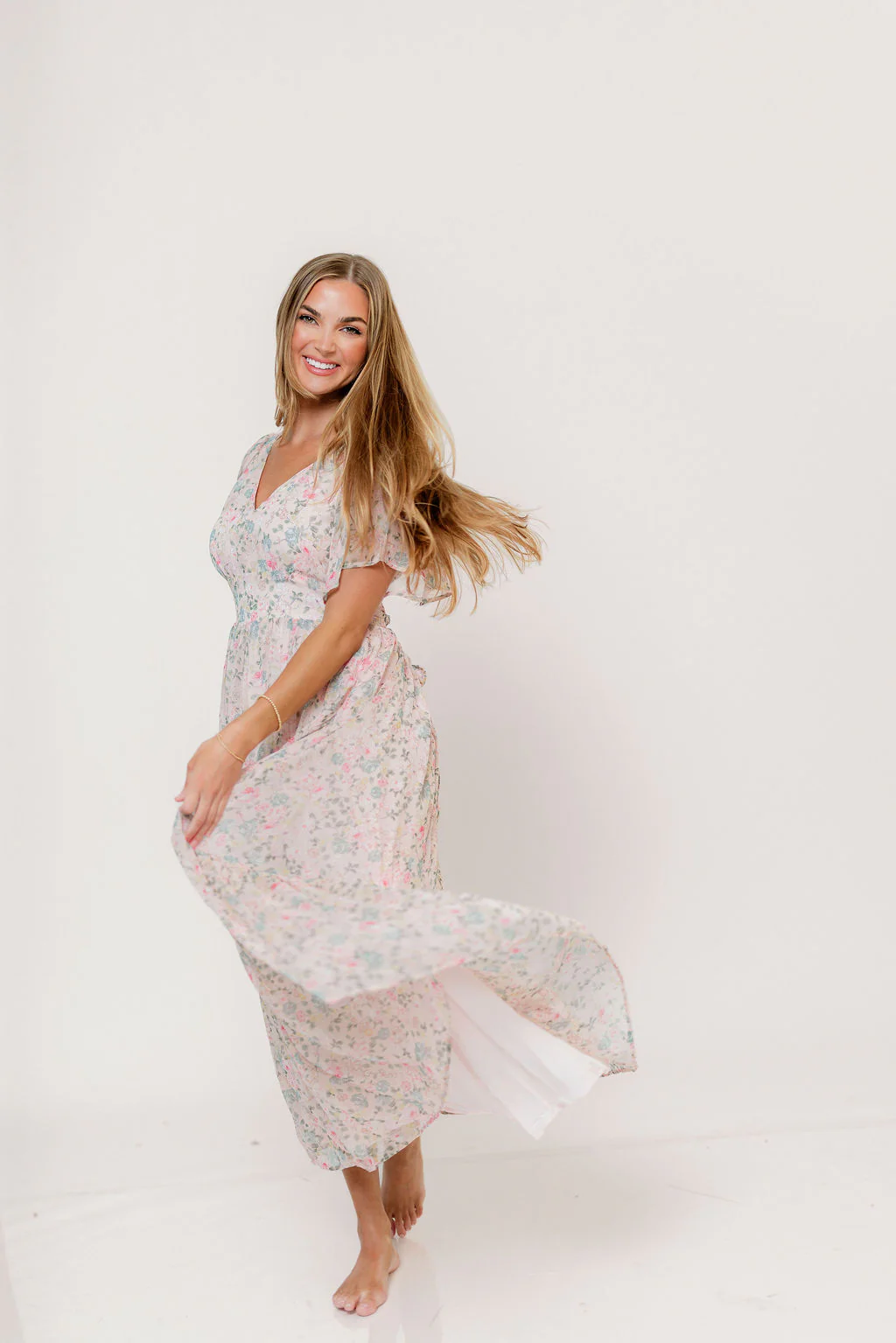 Val Flutter Sleeve Maxi Dress in Sweet Pink Floral - Image 11