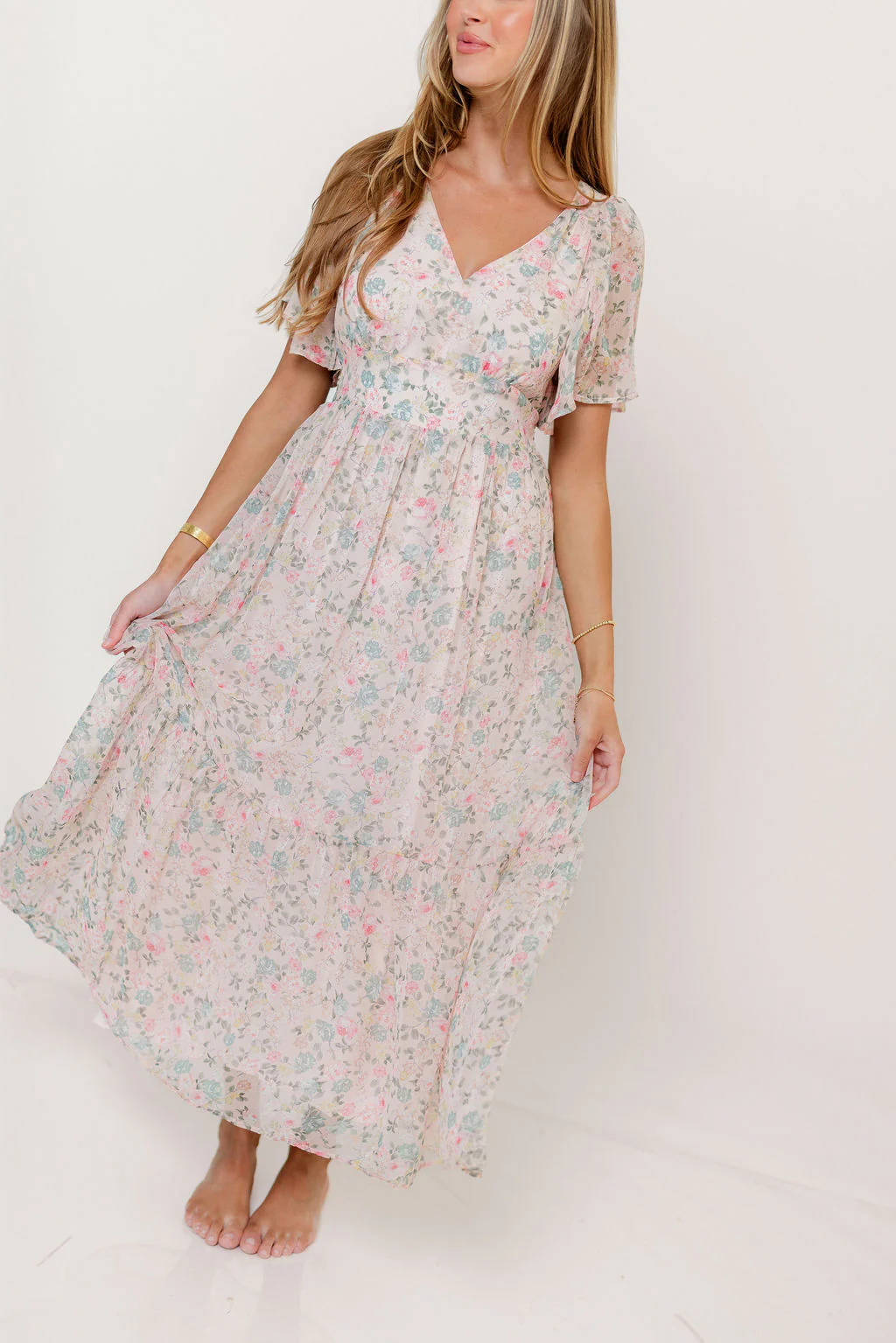 Val Flutter Sleeve Maxi Dress in Sweet Pink Floral - Image 5