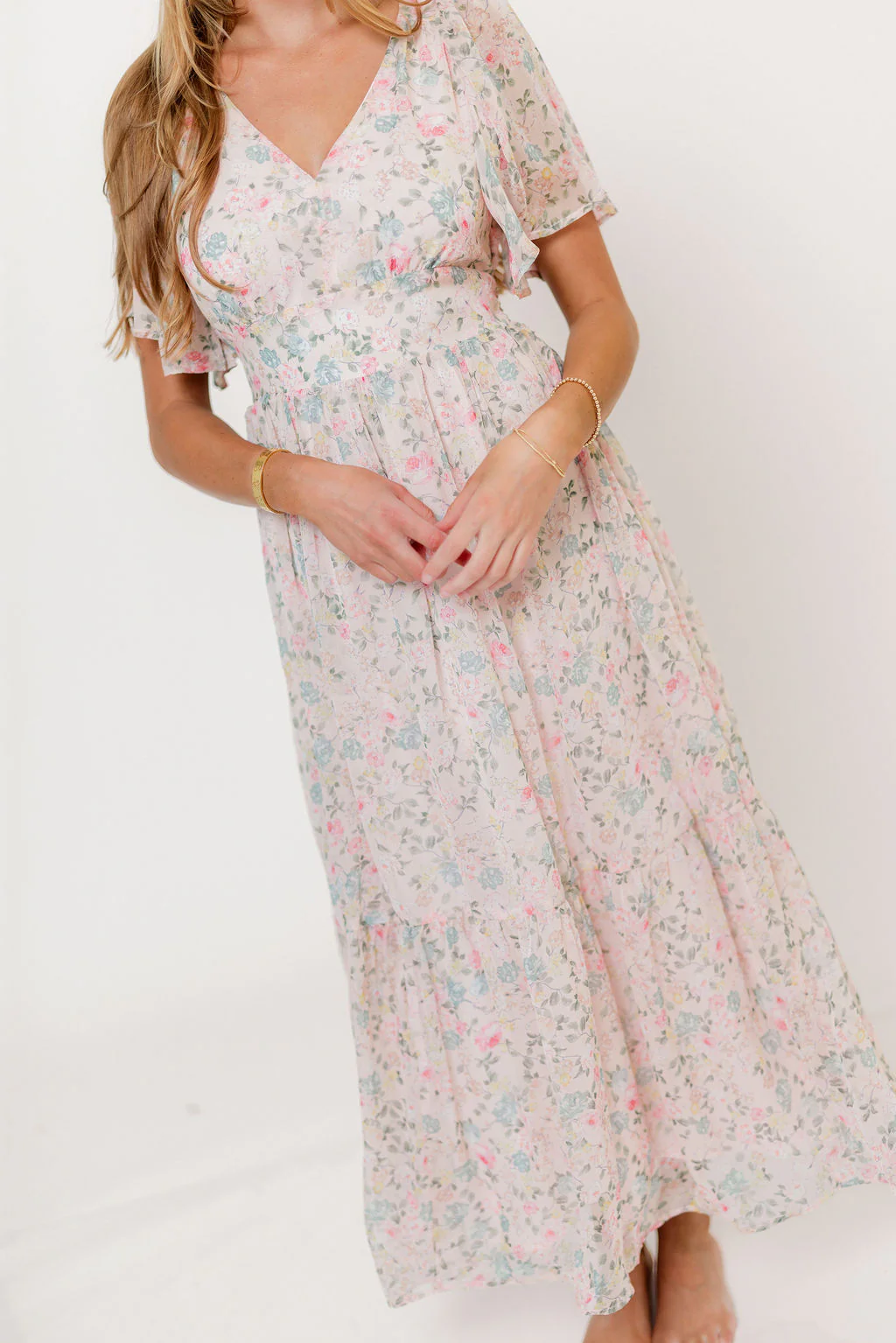 Val Flutter Sleeve Maxi Dress in Sweet Pink Floral - Image 6