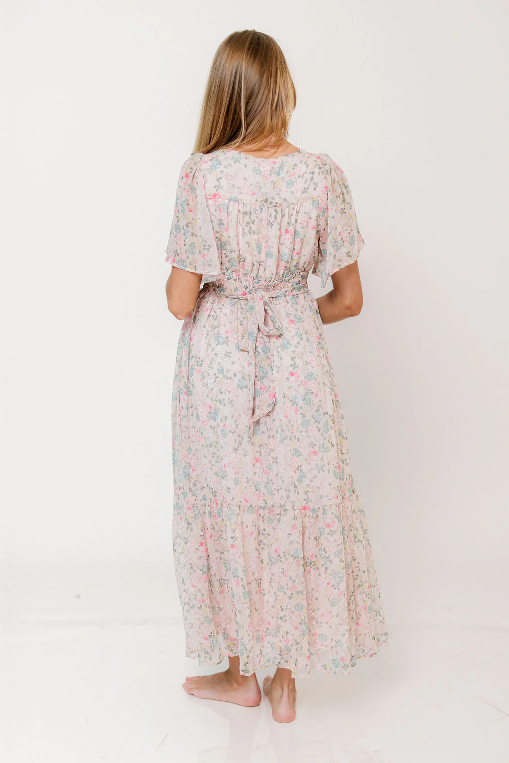 Val Flutter Sleeve Maxi Dress in Sweet Pink Floral - Image 9