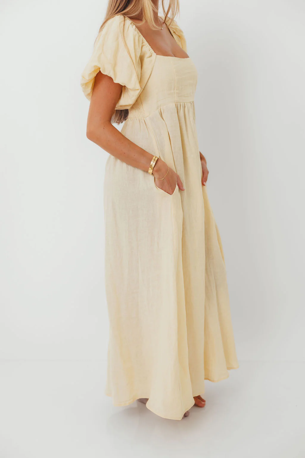 Candace Woven 100% Linen Maxi Dress in Soft Yellow - Bump Friendly - Image 11
