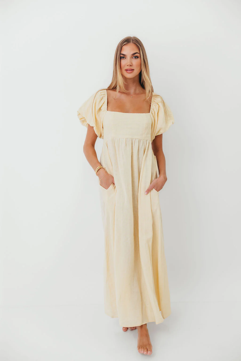 Candace Woven 100% Linen Maxi Dress in Soft Yellow - Bump Friendly - Image 12