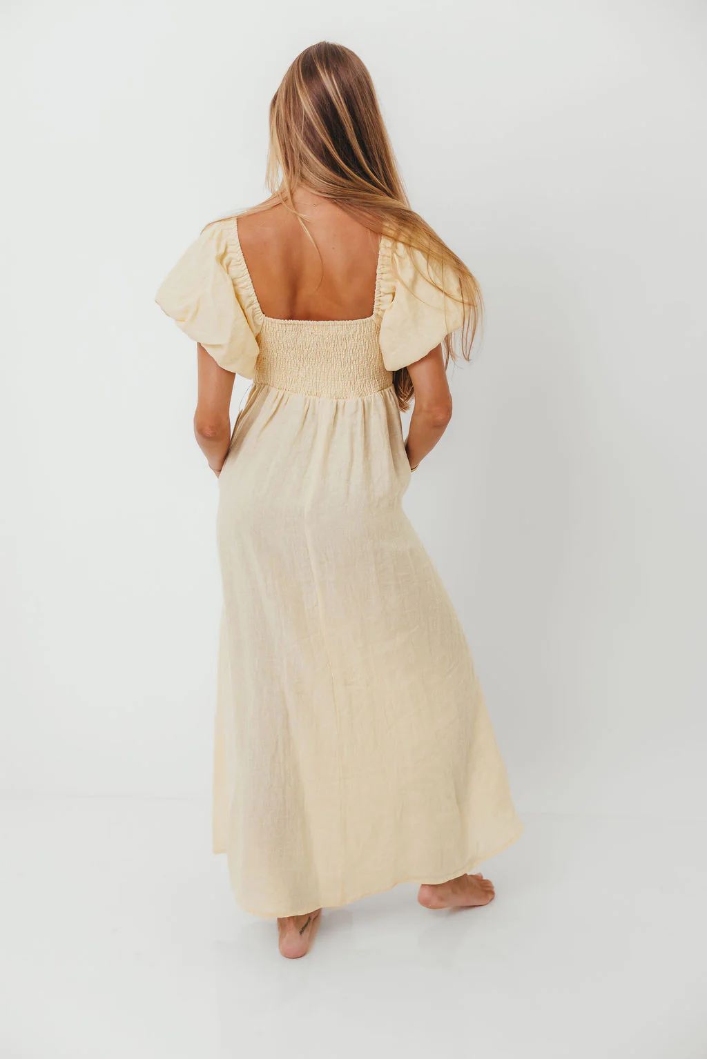 Candace Woven 100% Linen Maxi Dress in Soft Yellow - Bump Friendly - Image 13