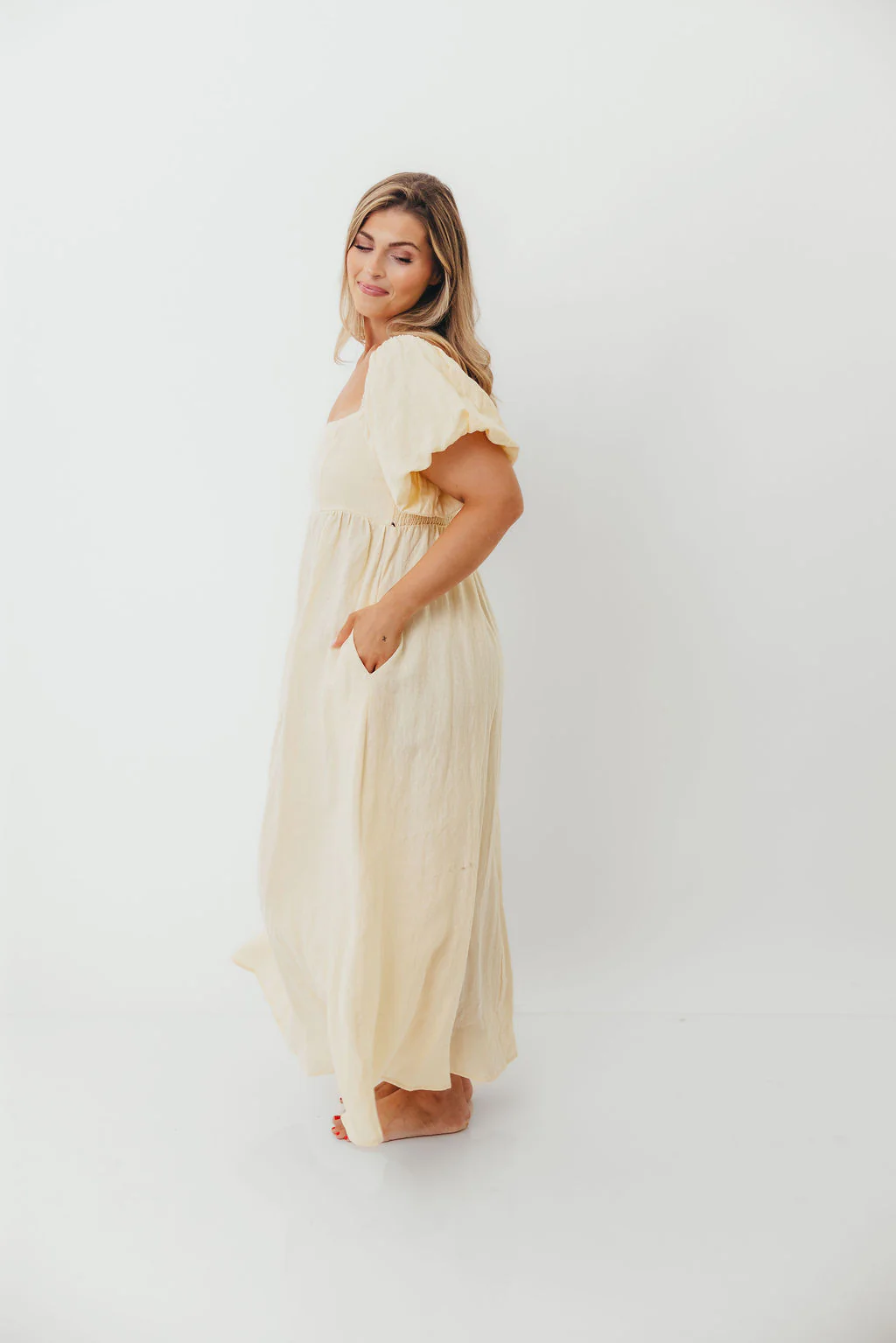 Candace Woven 100% Linen Maxi Dress in Soft Yellow - Bump Friendly - Image 15