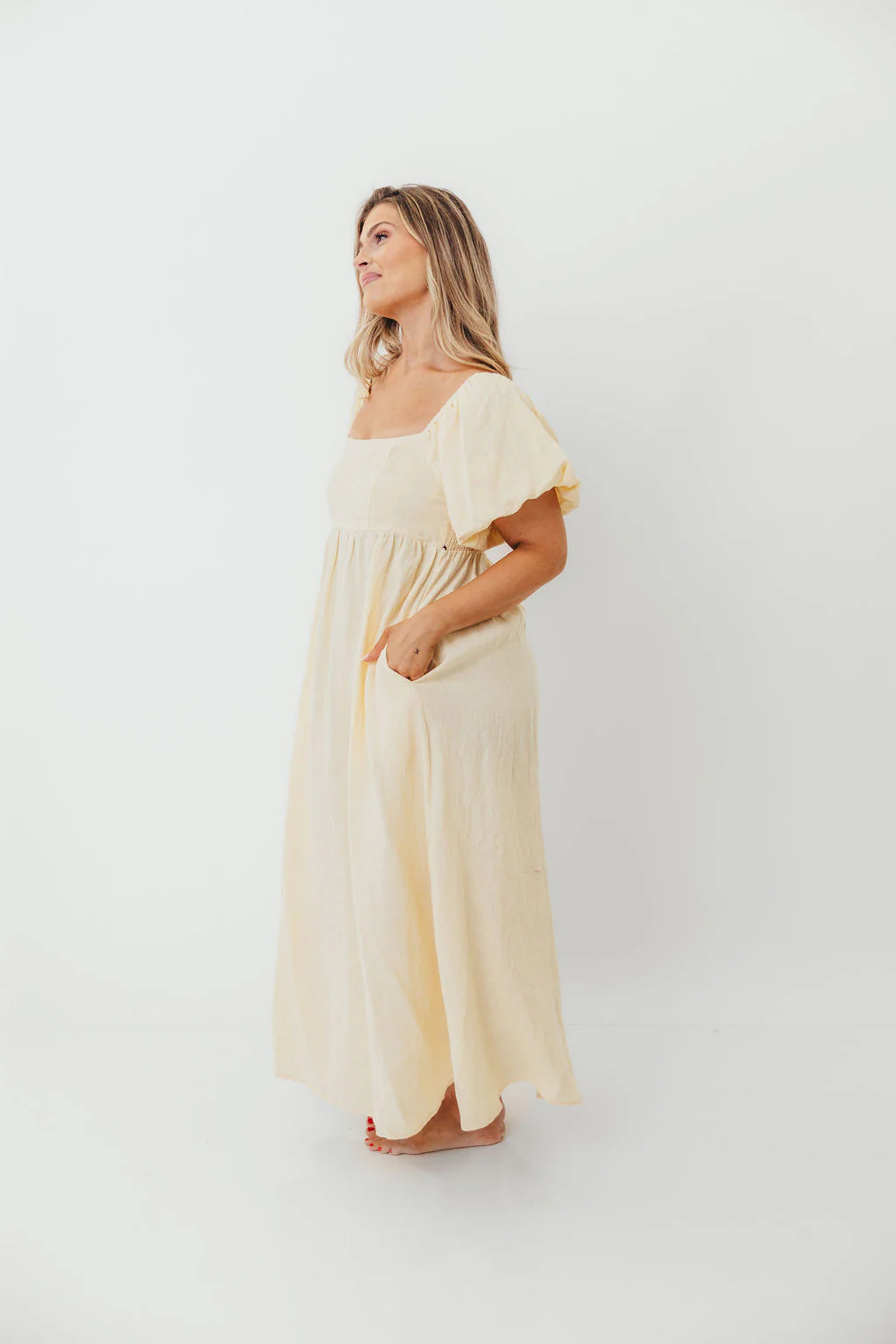 Candace Woven 100% Linen Maxi Dress in Soft Yellow - Bump Friendly - Image 16
