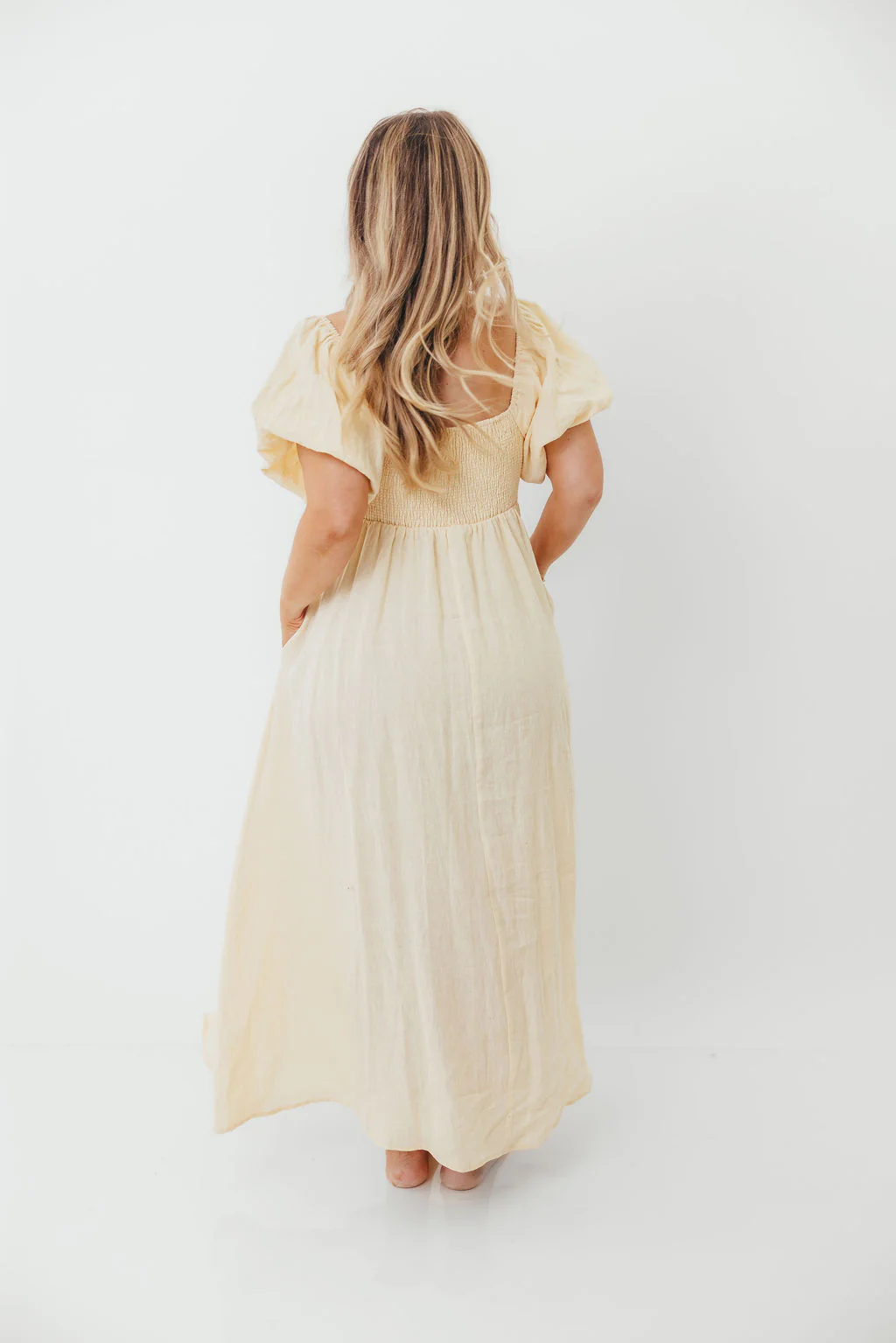 Candace Woven 100% Linen Maxi Dress in Soft Yellow - Bump Friendly - Image 17