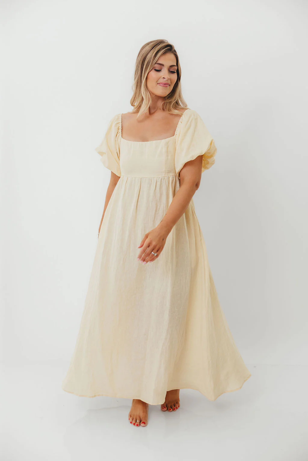 Candace Woven 100% Linen Maxi Dress in Soft Yellow - Bump Friendly - Image 18