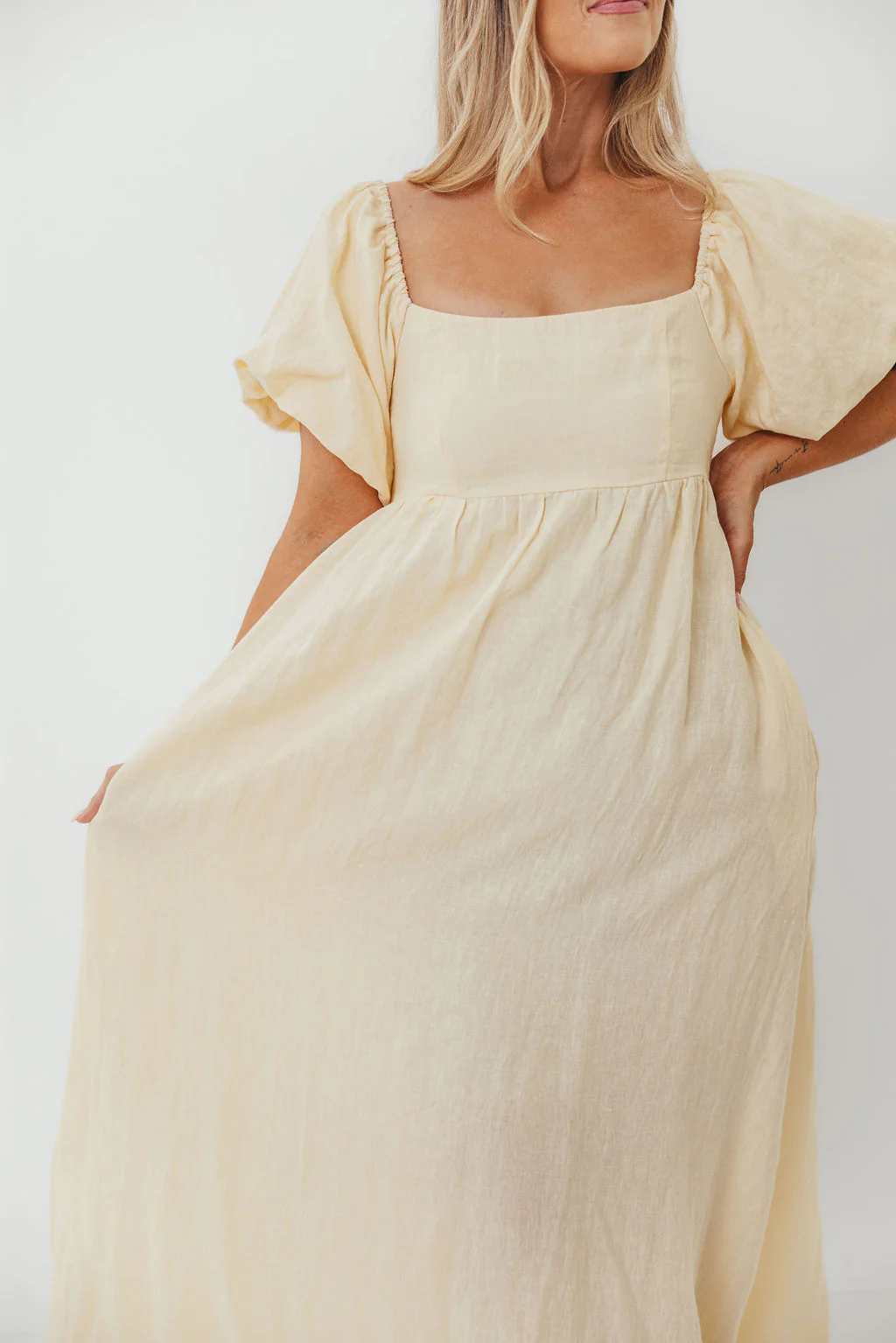 Candace Woven 100% Linen Maxi Dress in Soft Yellow - Bump Friendly - Image 19