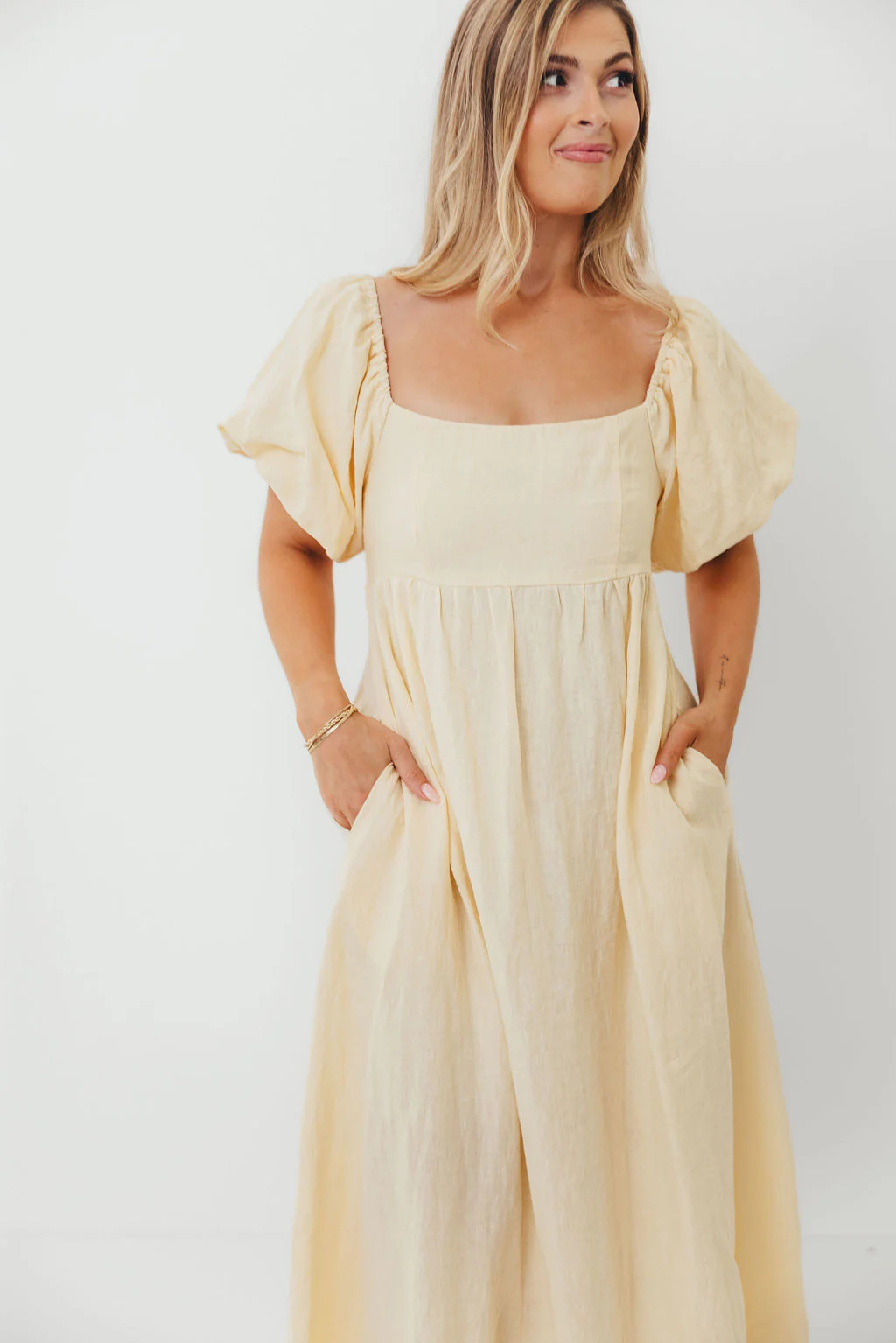 Candace Woven 100% Linen Maxi Dress in Soft Yellow - Bump Friendly - Image 22