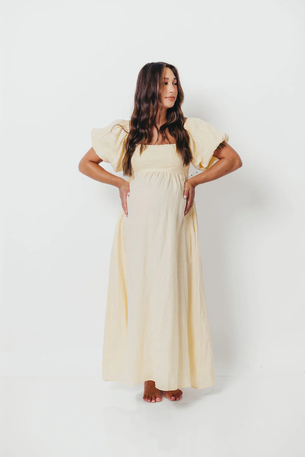 Candace Woven 100% Linen Maxi Dress in Soft Yellow - Bump Friendly - Image 23