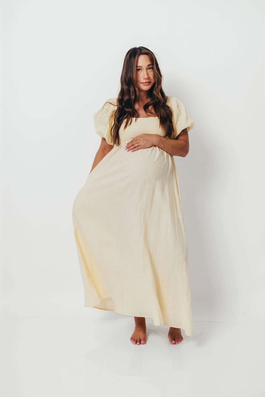 Candace Woven 100% Linen Maxi Dress in Soft Yellow - Bump Friendly - Image 24
