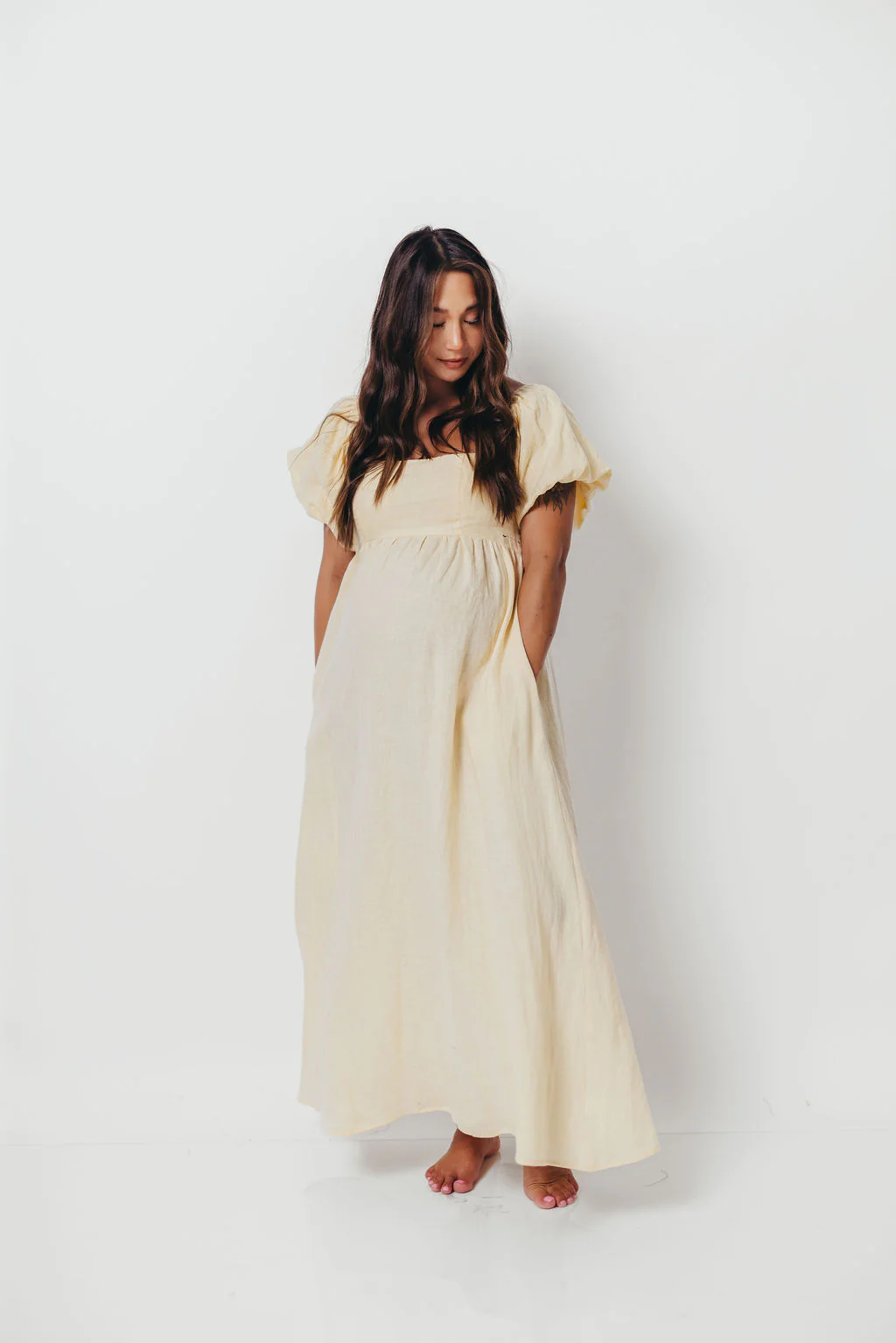 Candace Woven 100% Linen Maxi Dress in Soft Yellow - Bump Friendly - Image 25