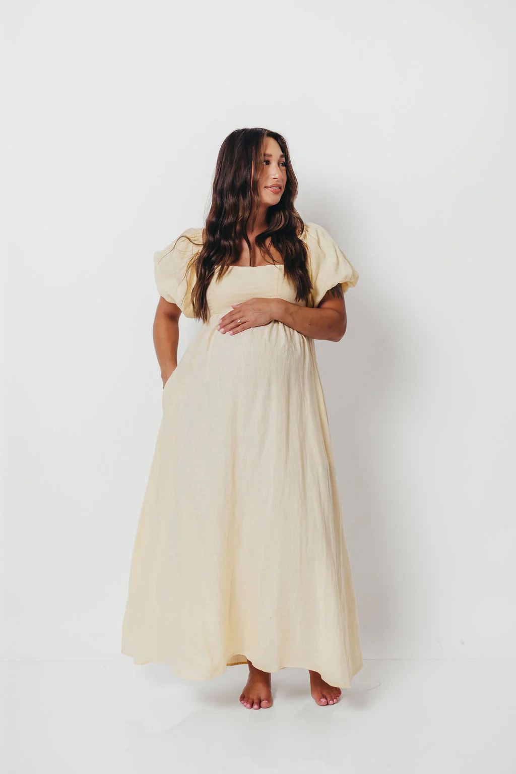 Candace Woven 100% Linen Maxi Dress in Soft Yellow - Bump Friendly - Image 3