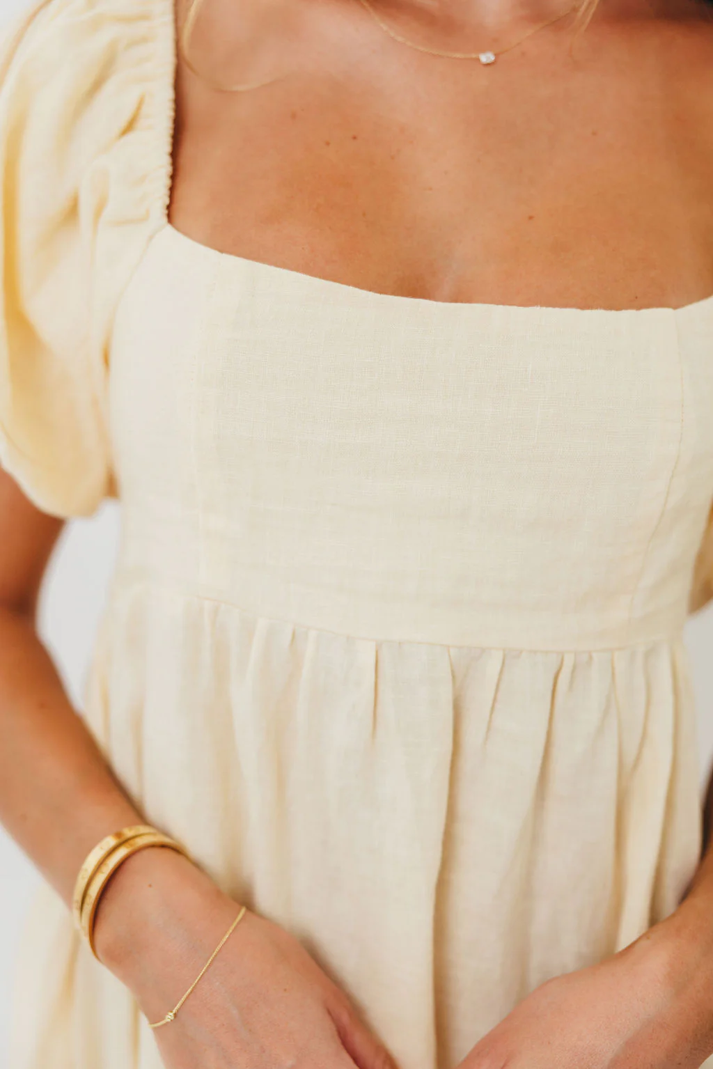 Candace Woven 100% Linen Maxi Dress in Soft Yellow - Bump Friendly - Image 5