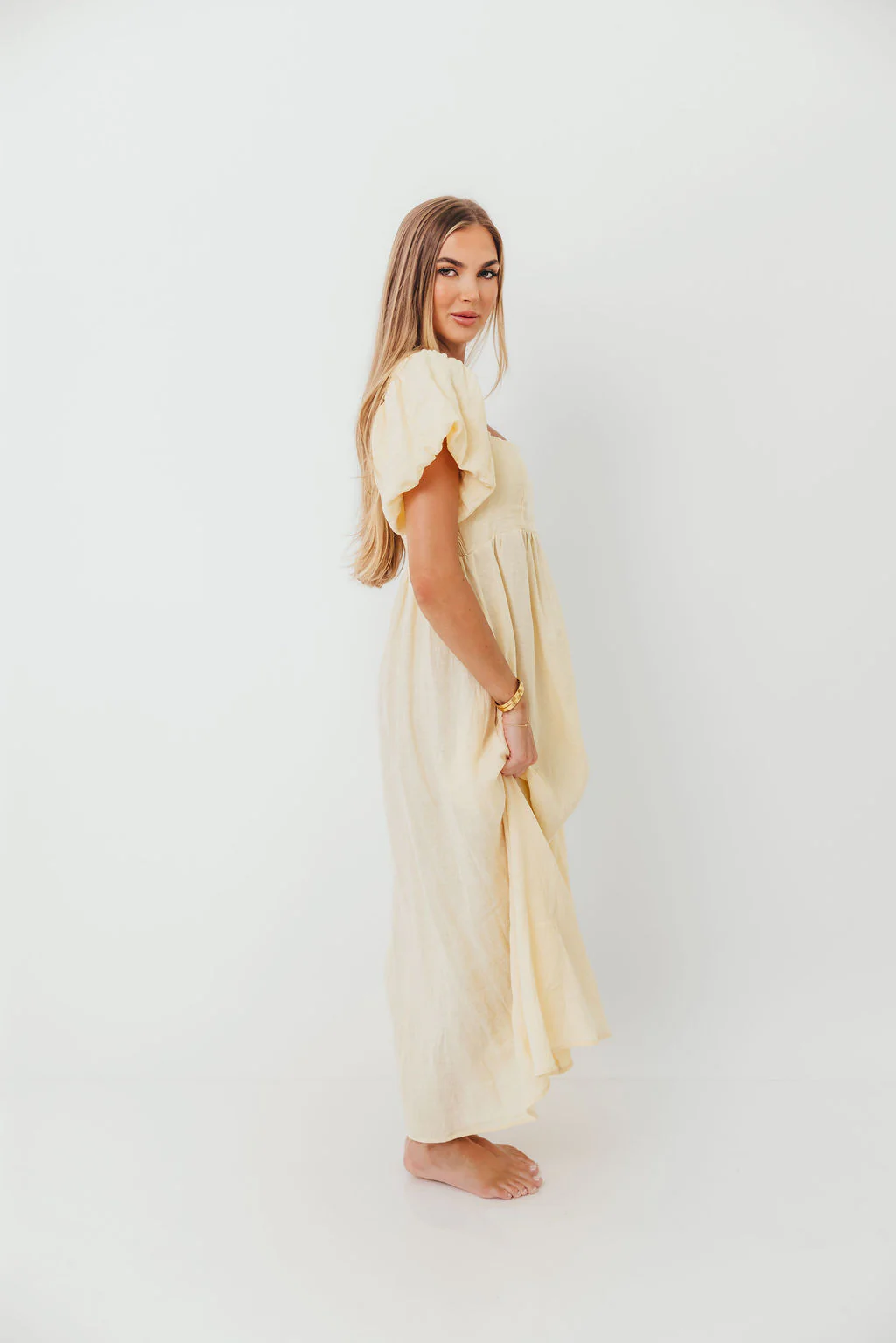 Candace Woven 100% Linen Maxi Dress in Soft Yellow - Bump Friendly - Image 6