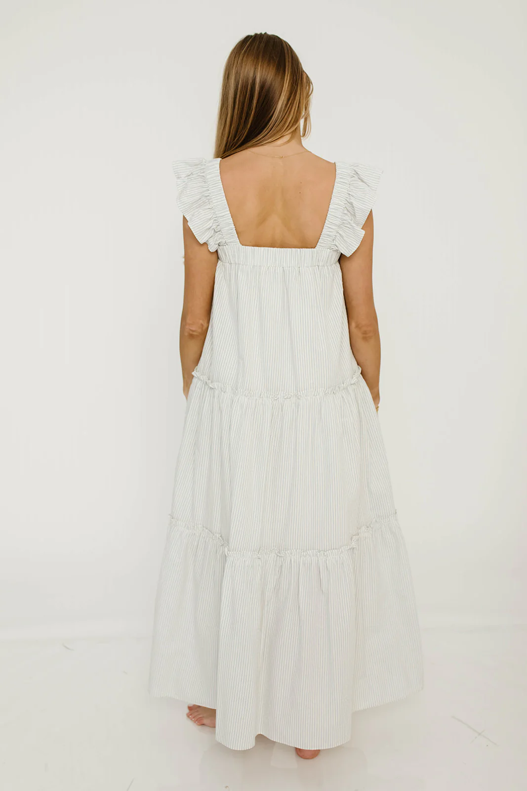 Vivian Striped Tiered Midi Dress in Ivory/Sky - Image 10