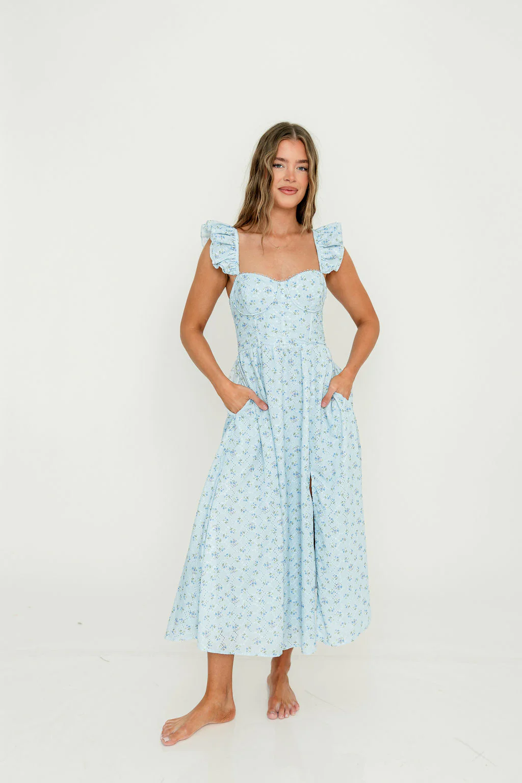 ASTR Wedelia Midi Dress in Blue Floral