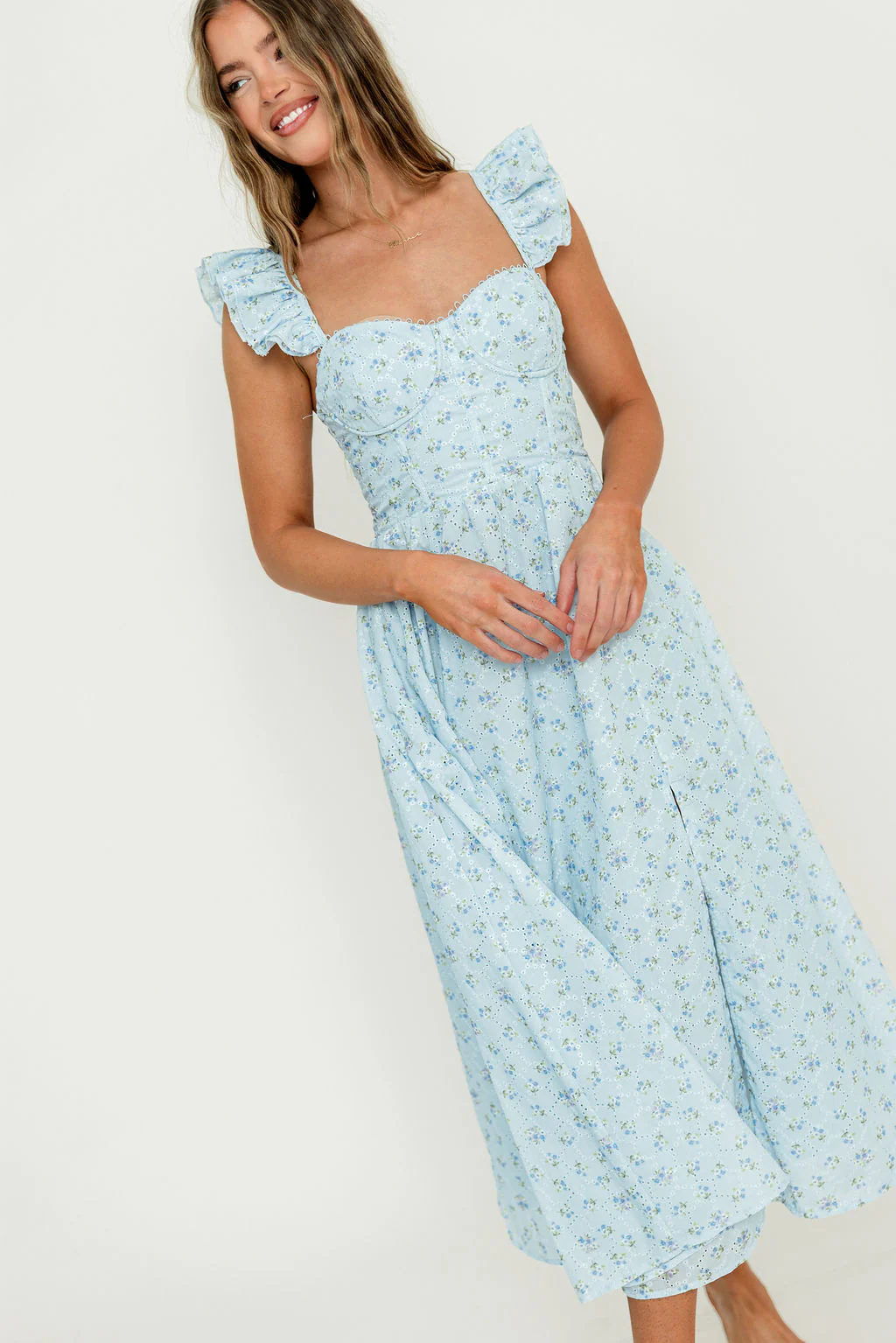 ASTR Wedelia Midi Dress in Blue Floral - Image 2