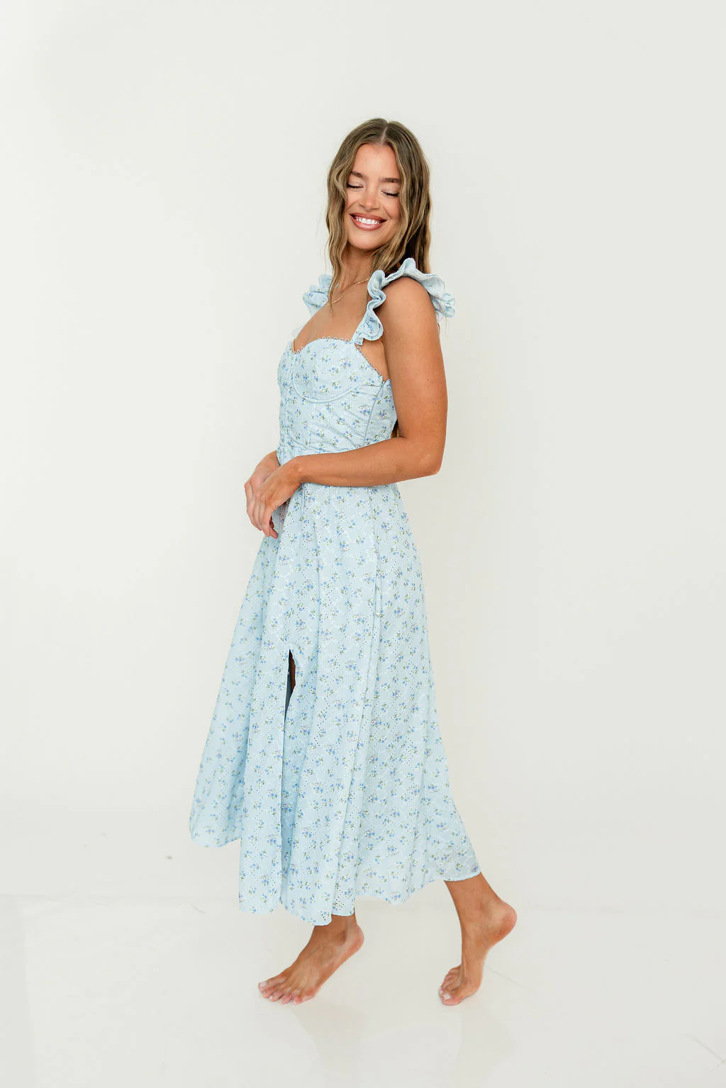 ASTR Wedelia Midi Dress in Blue Floral - Image 6