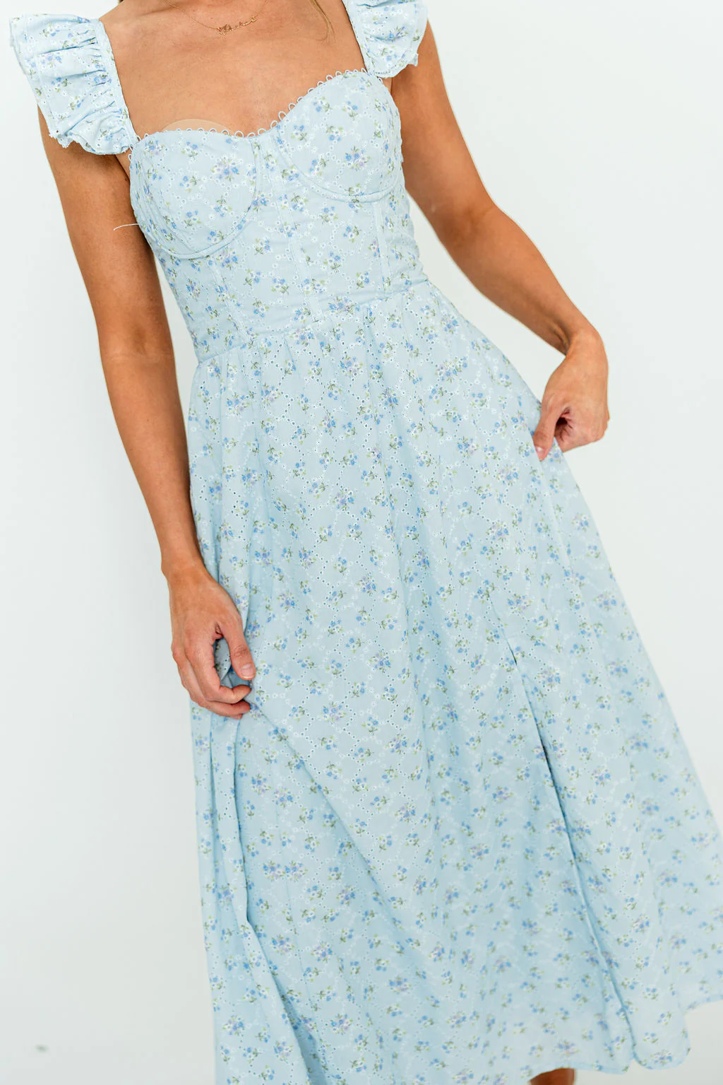ASTR Wedelia Midi Dress in Blue Floral - Image 8