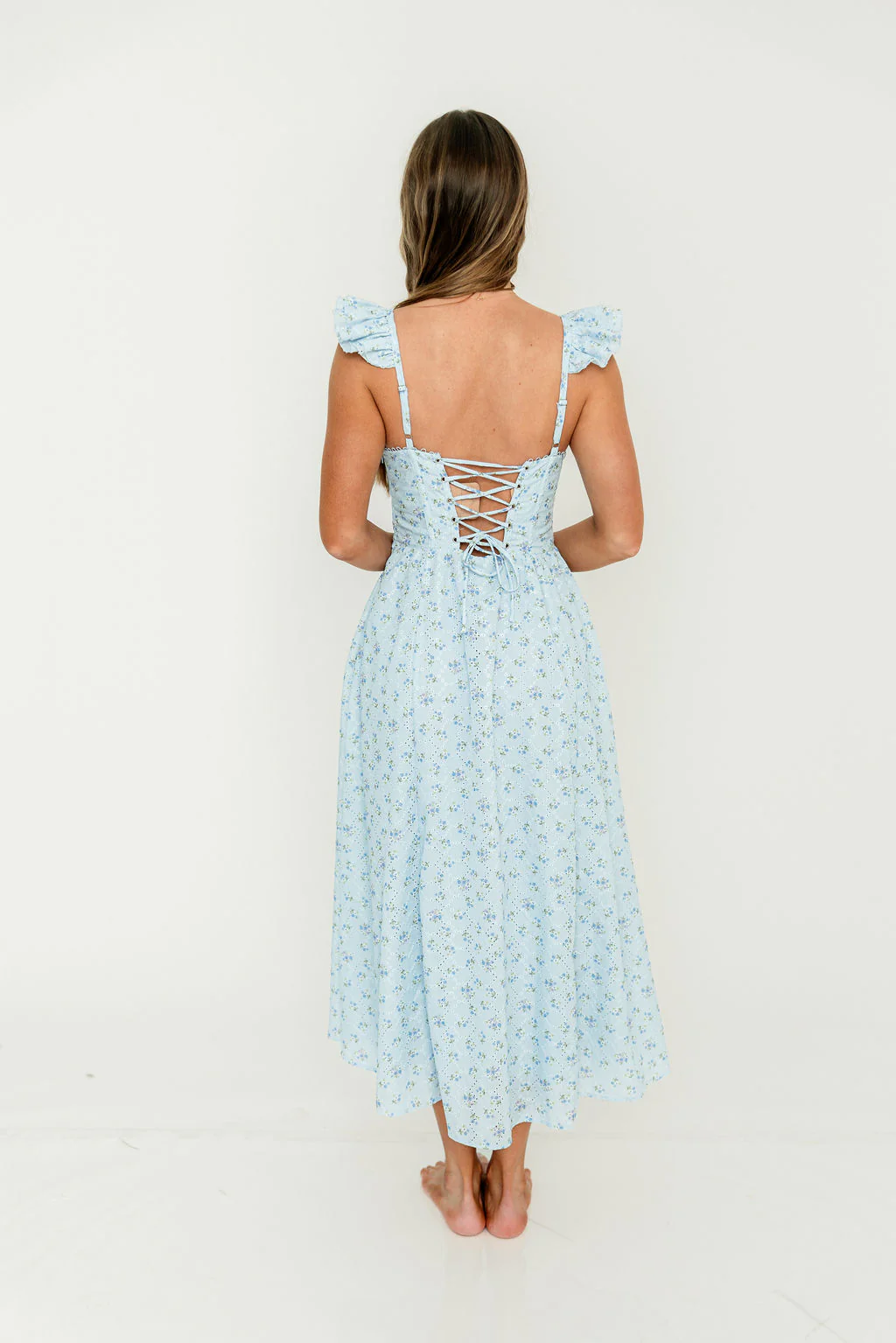 ASTR Wedelia Midi Dress in Blue Floral - Image 9