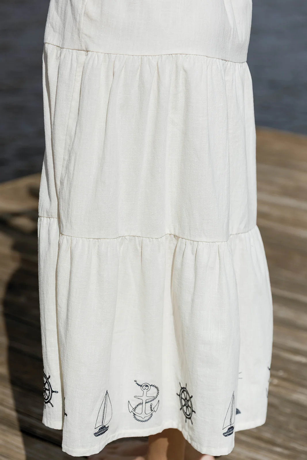 Ariel Nautical Tie Maxi Dress in Off White - Image 11